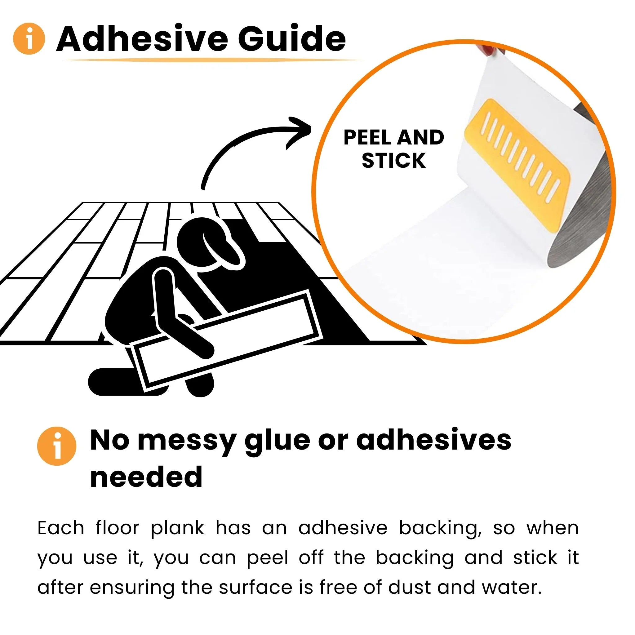 adhesive guide illustration for floor tiles with peel and stick method