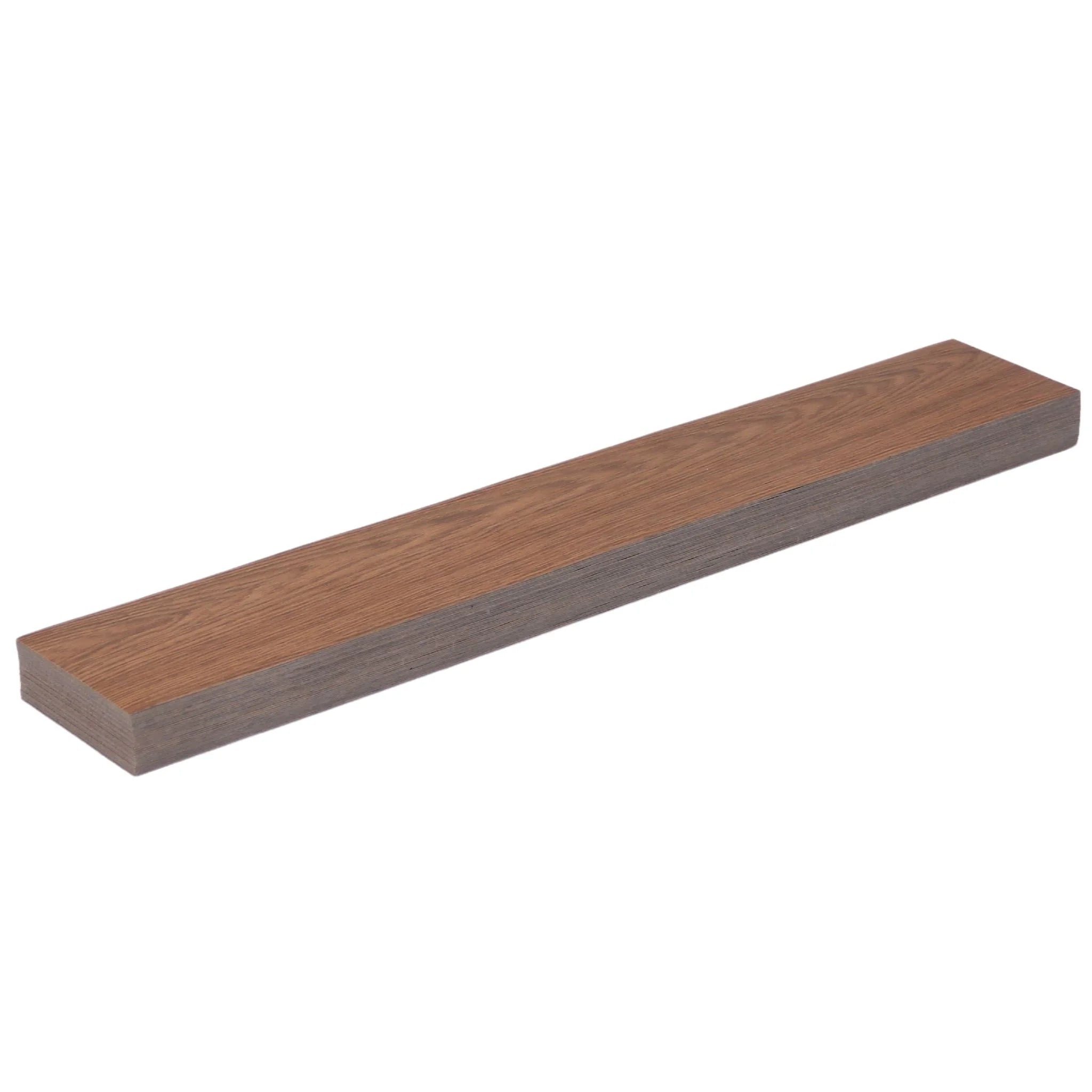 single wood-effect vinyl floor plank showcasing light beige with dark edges