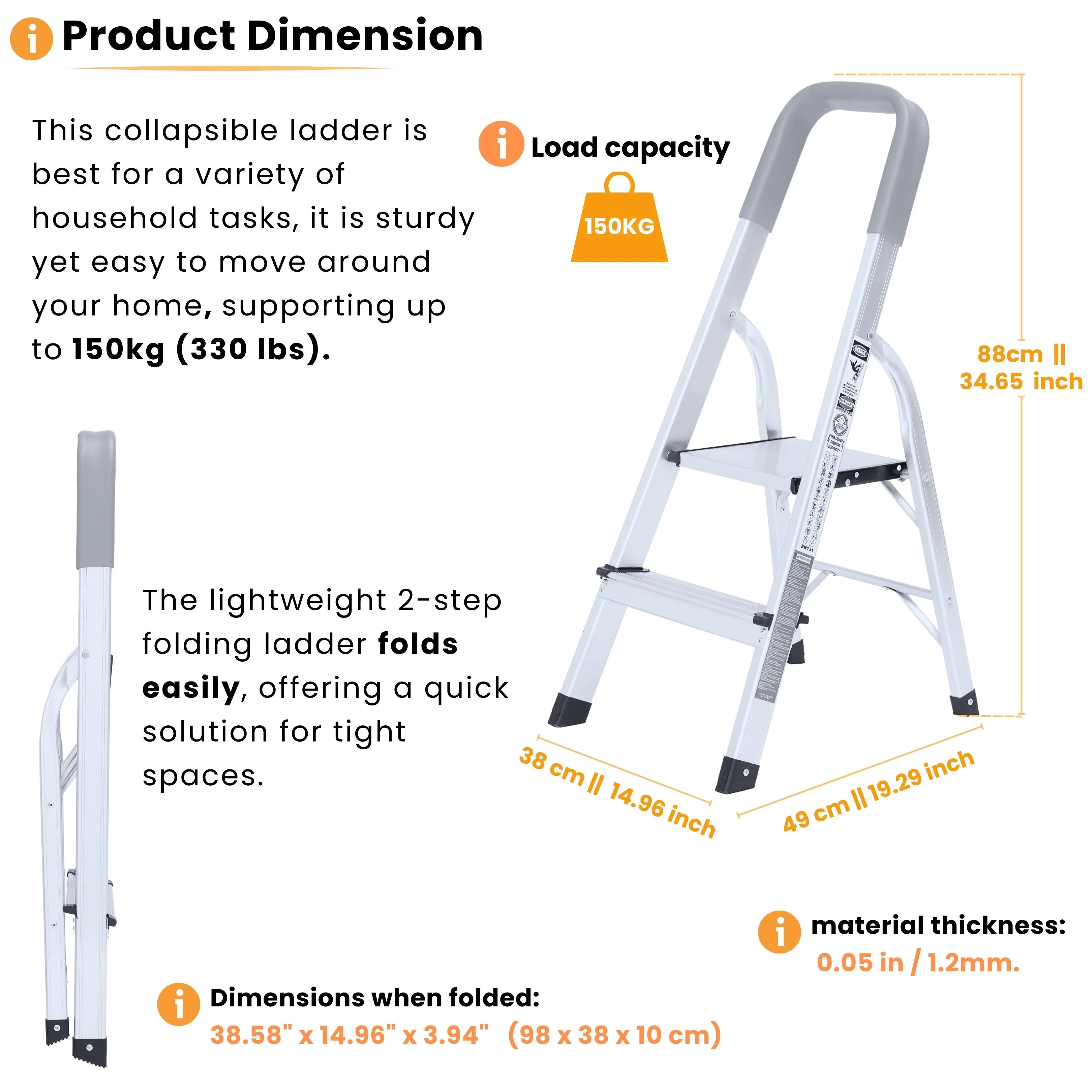 lightweight step ladder 2 steps description