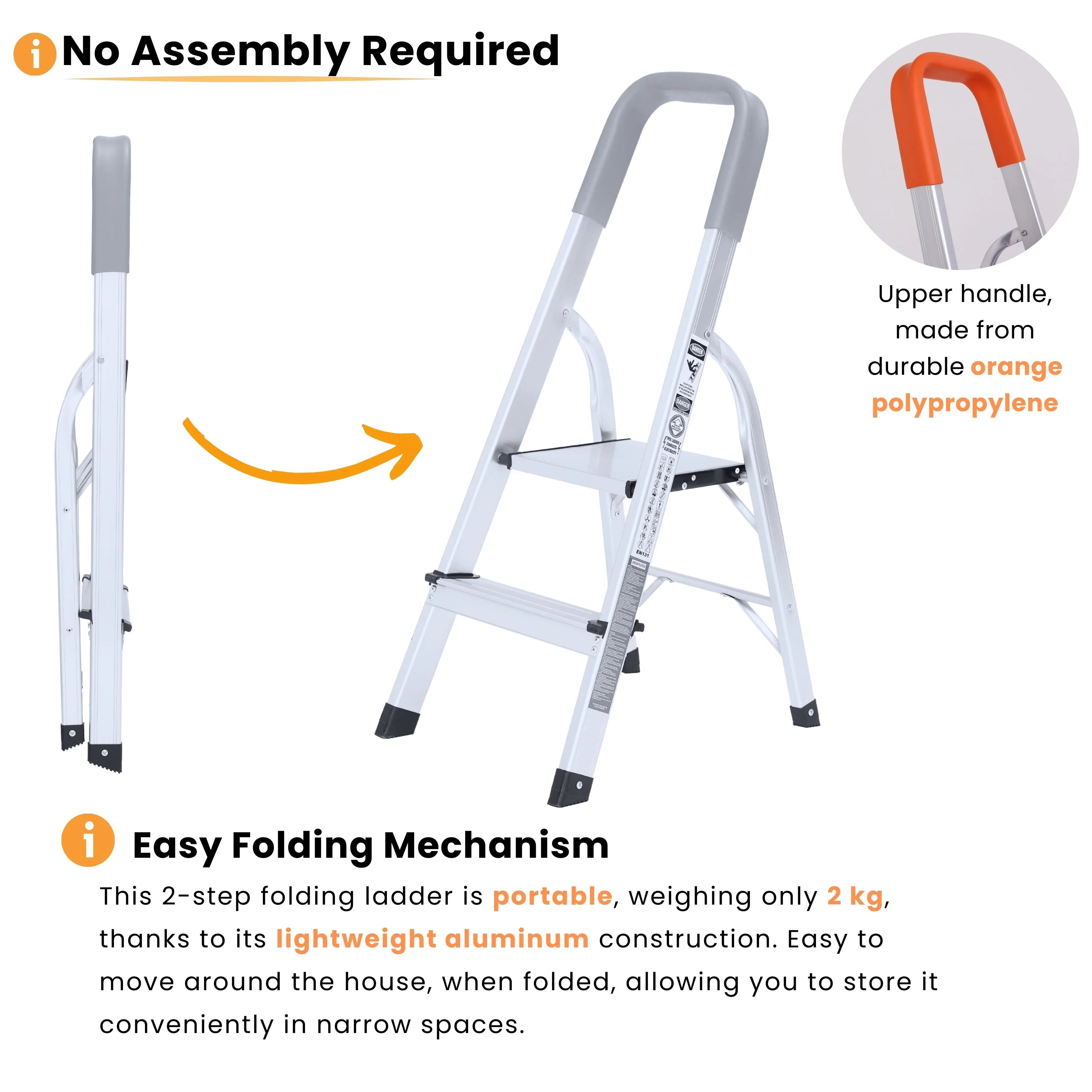 Tall 2 step ladder with handrail no assembly