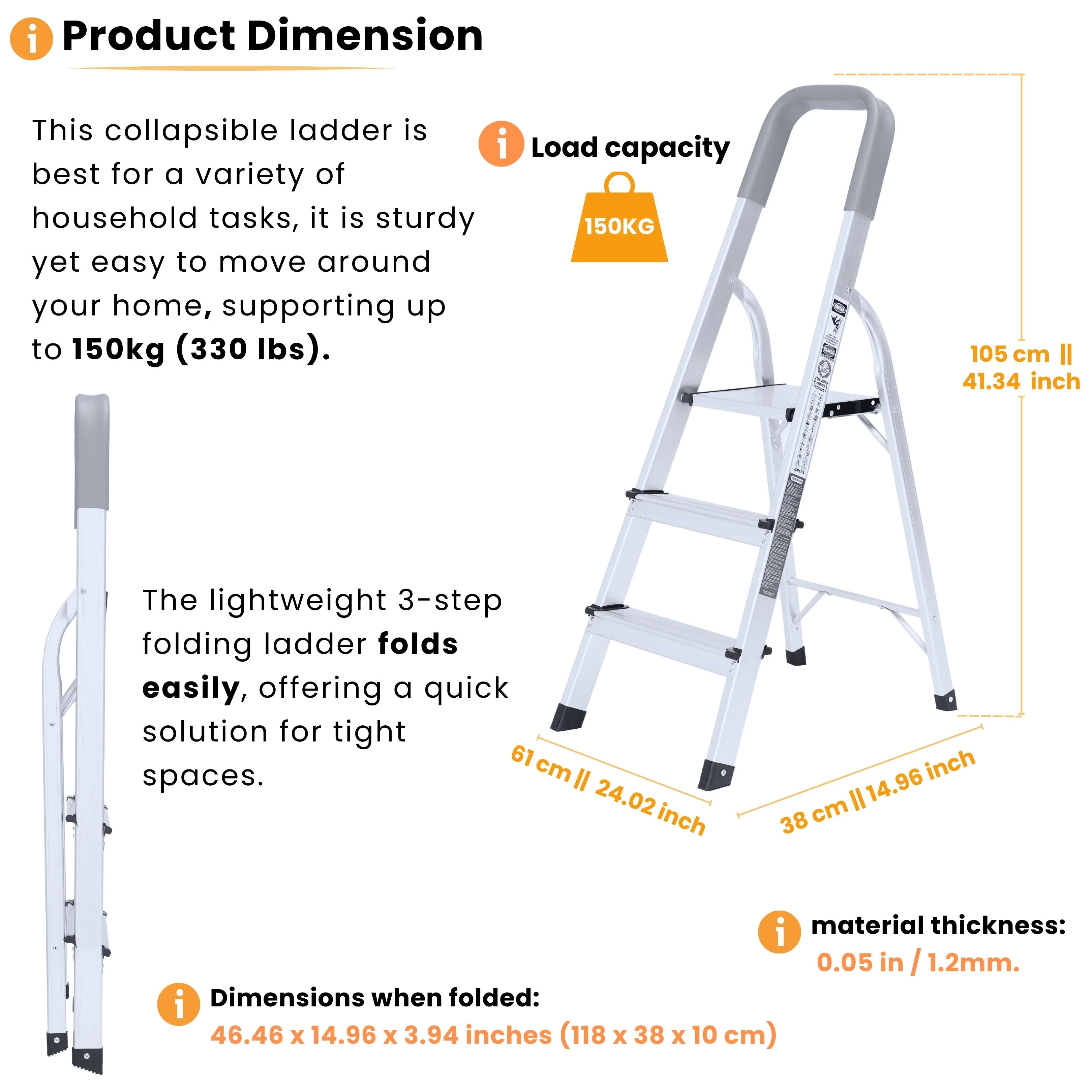 lightweight step ladder 3 steps description