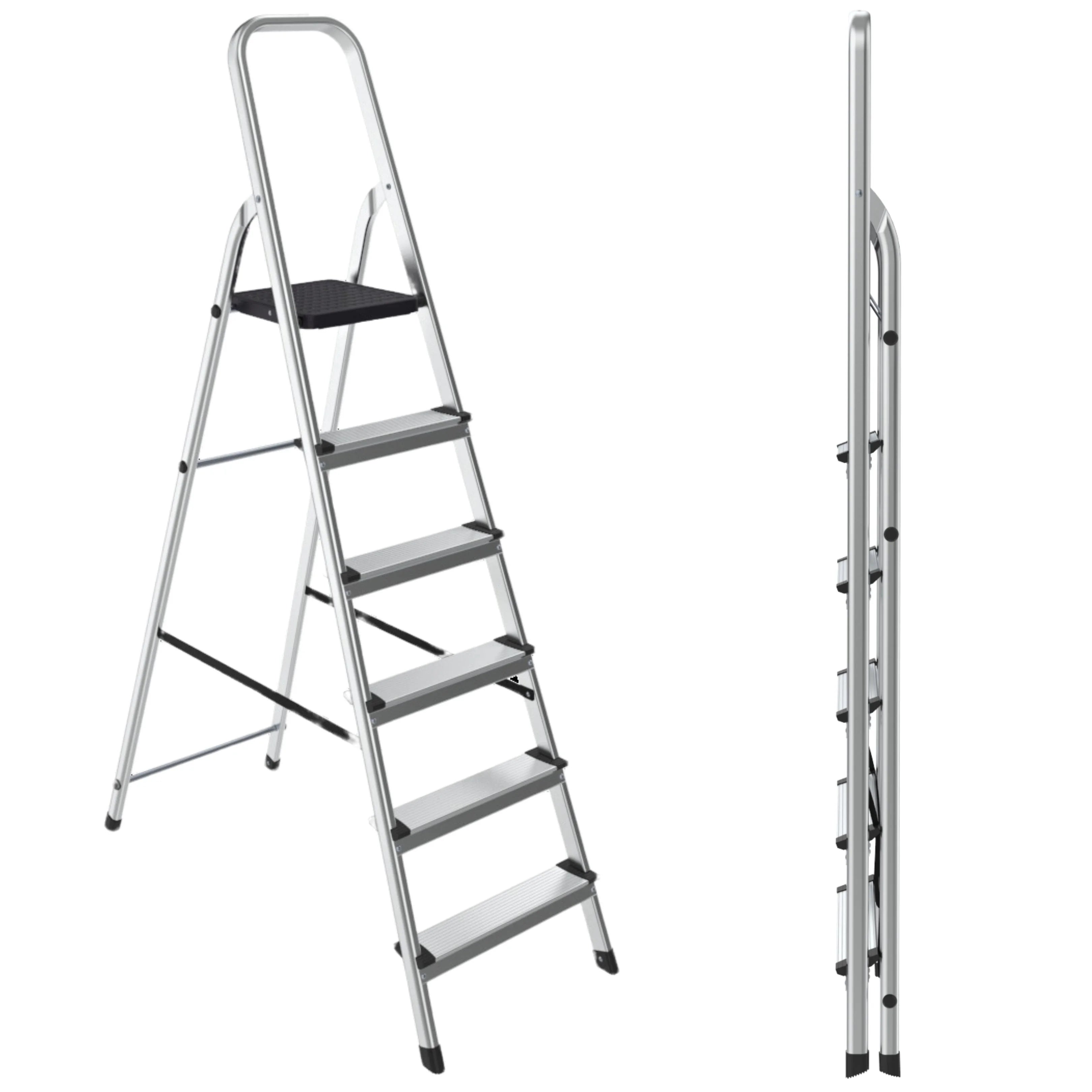 Compact 6 step ladder open and folded look