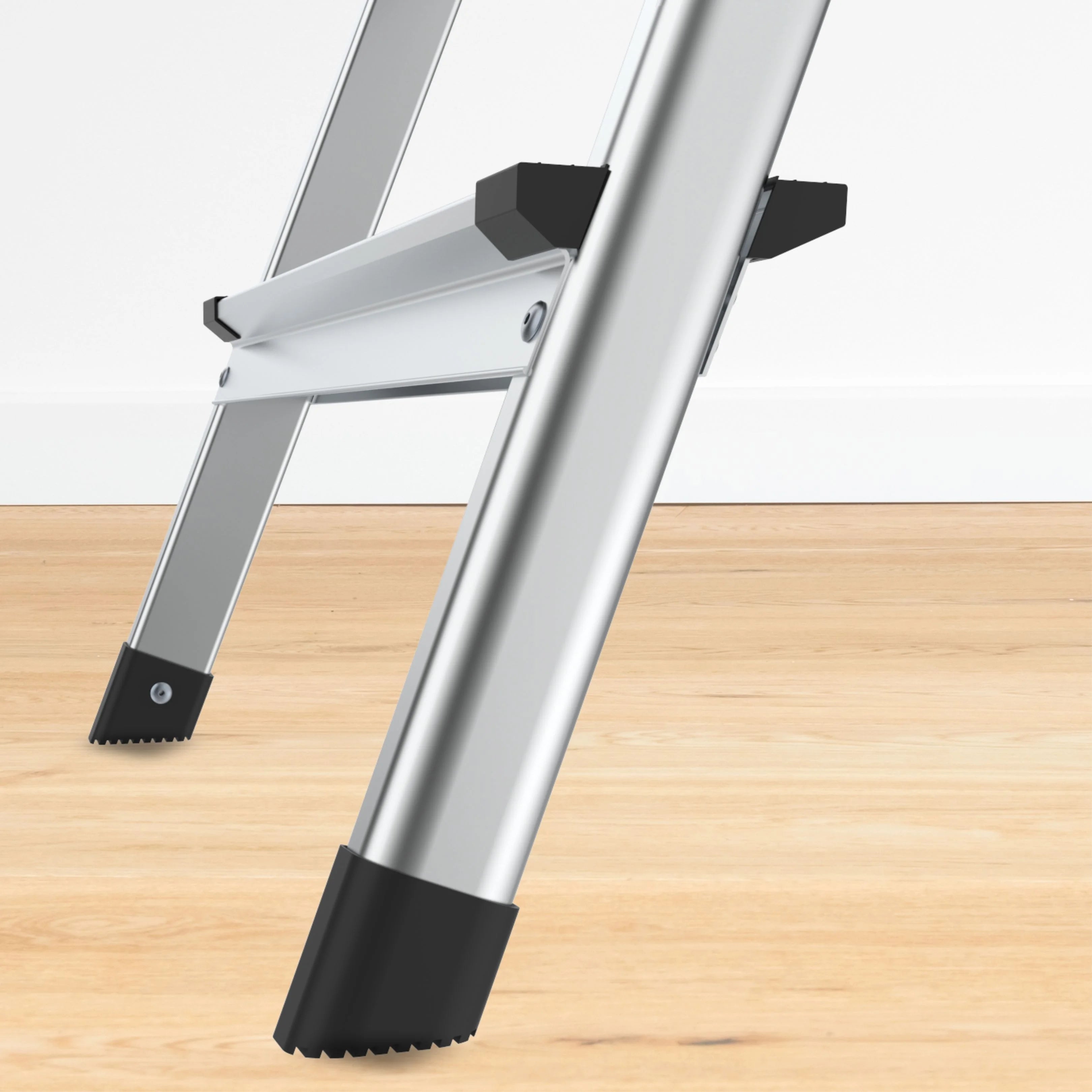 aluminum ladder legs close up with anti-slip feet