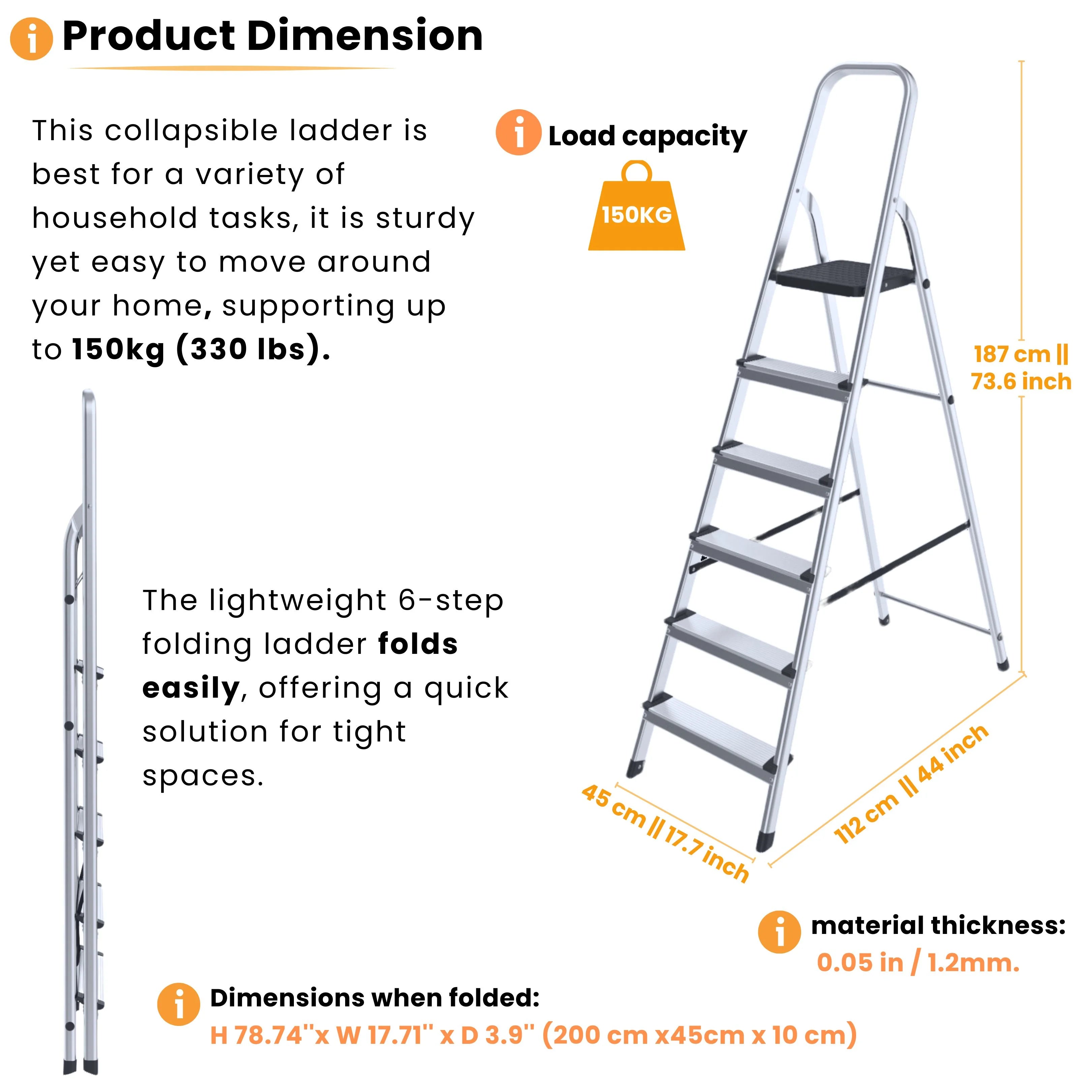 lightweight step ladder 6 steps description