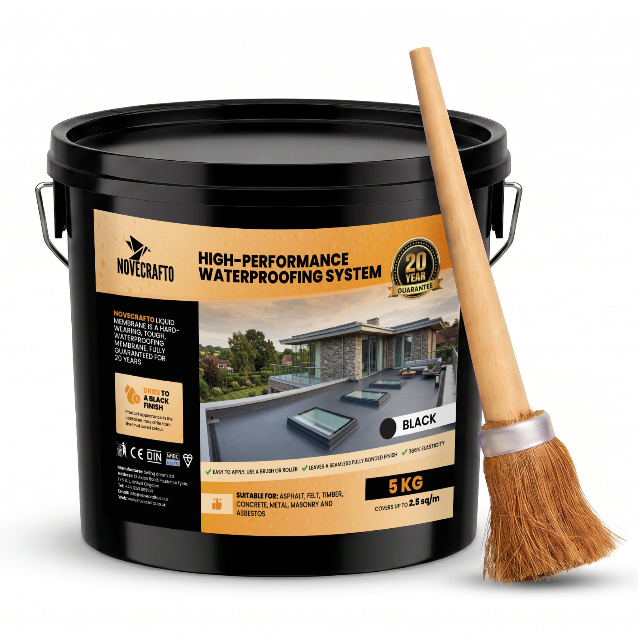 Flat roof repair guide with brush included