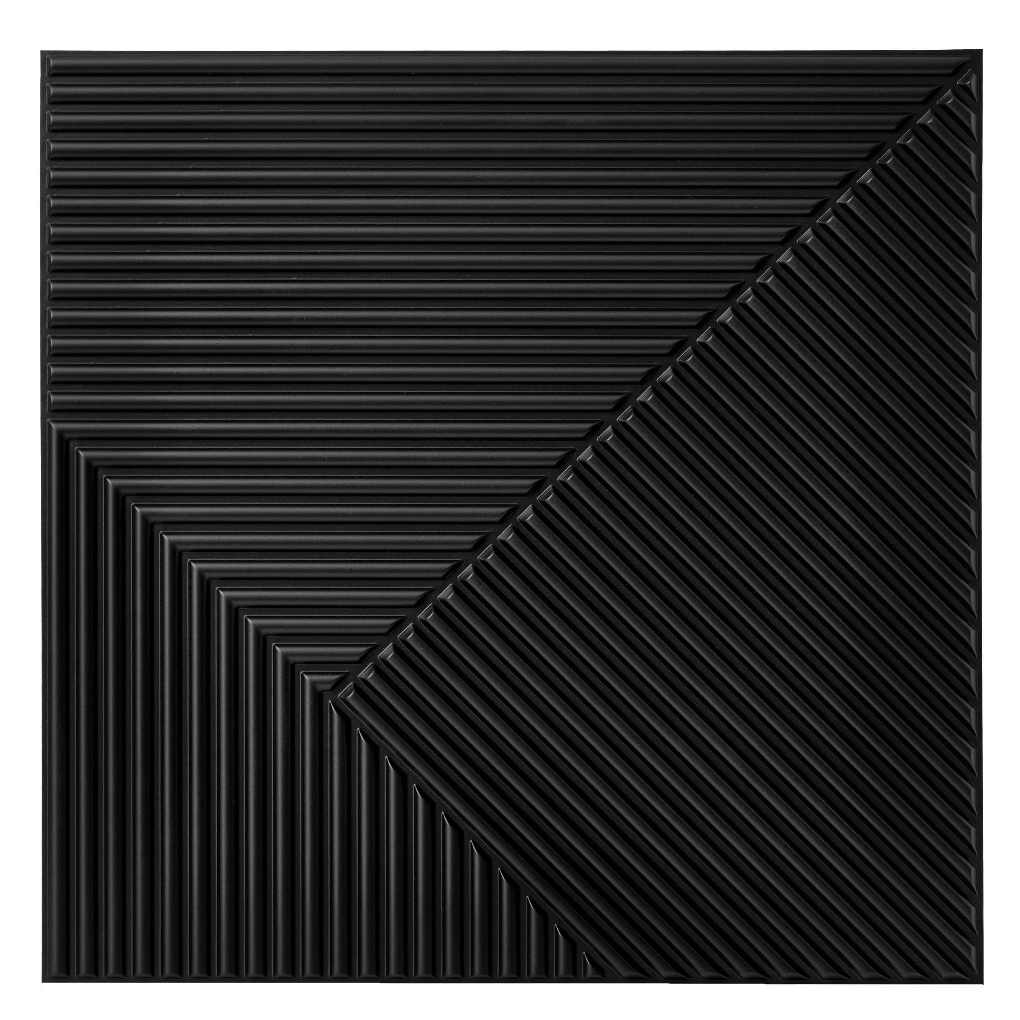 Black PVC wall panel with geometric patterns in modern interior