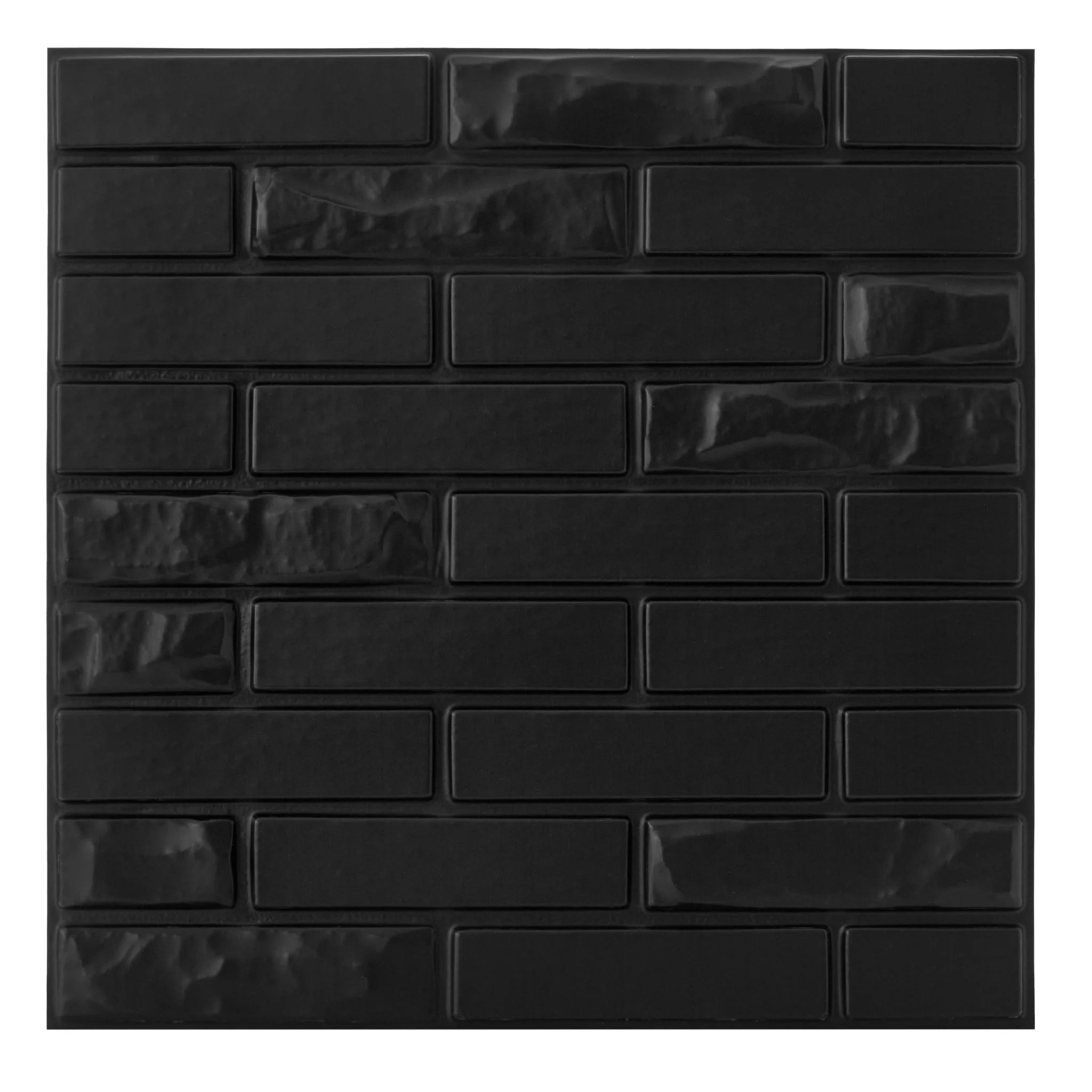 Black PVC wall panel with brick patterns, close-up view