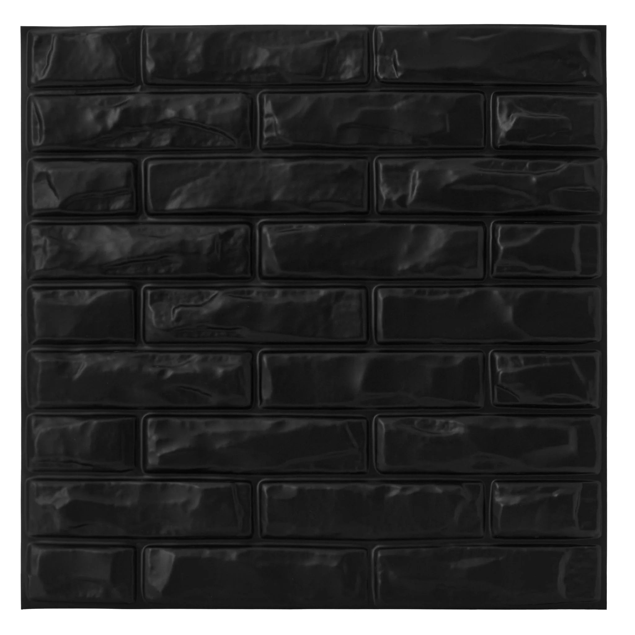 Black PVC wall panel with brick patterns, close-up view