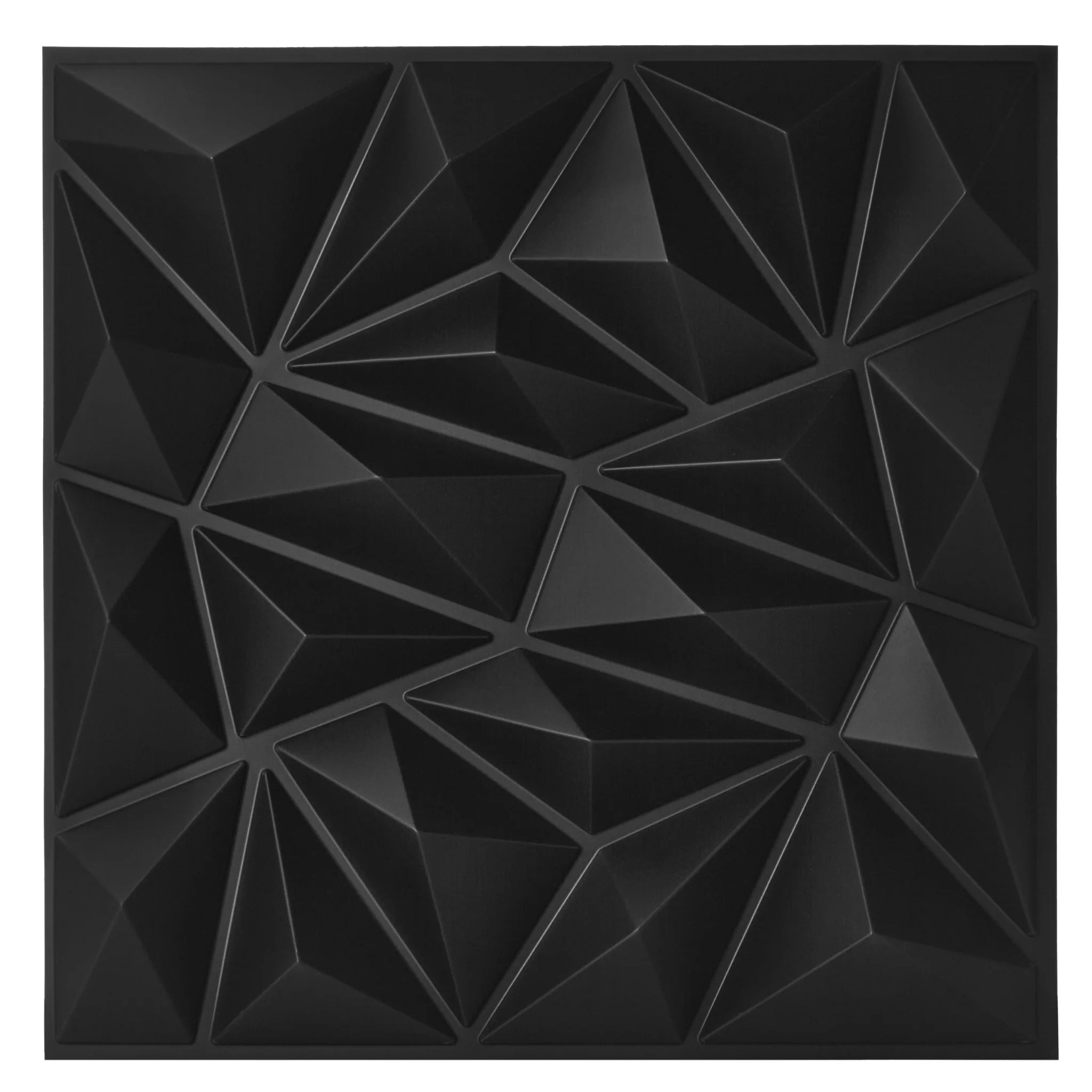 Black PVC wall panel with geometric patterns, close-up view