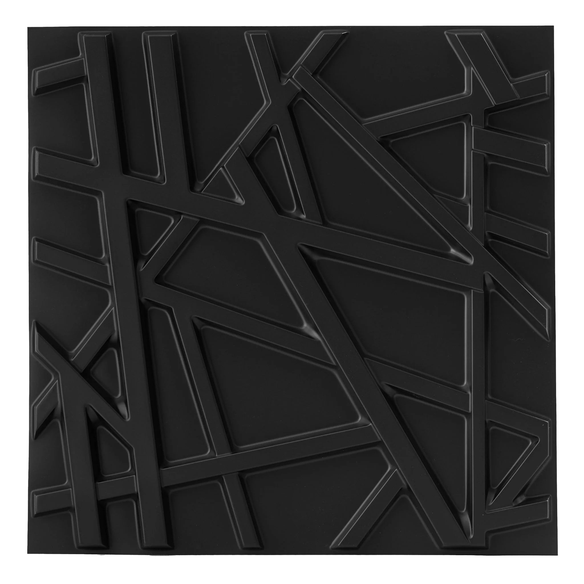 Detail view of black PVC wall panel showcasing crisscross design