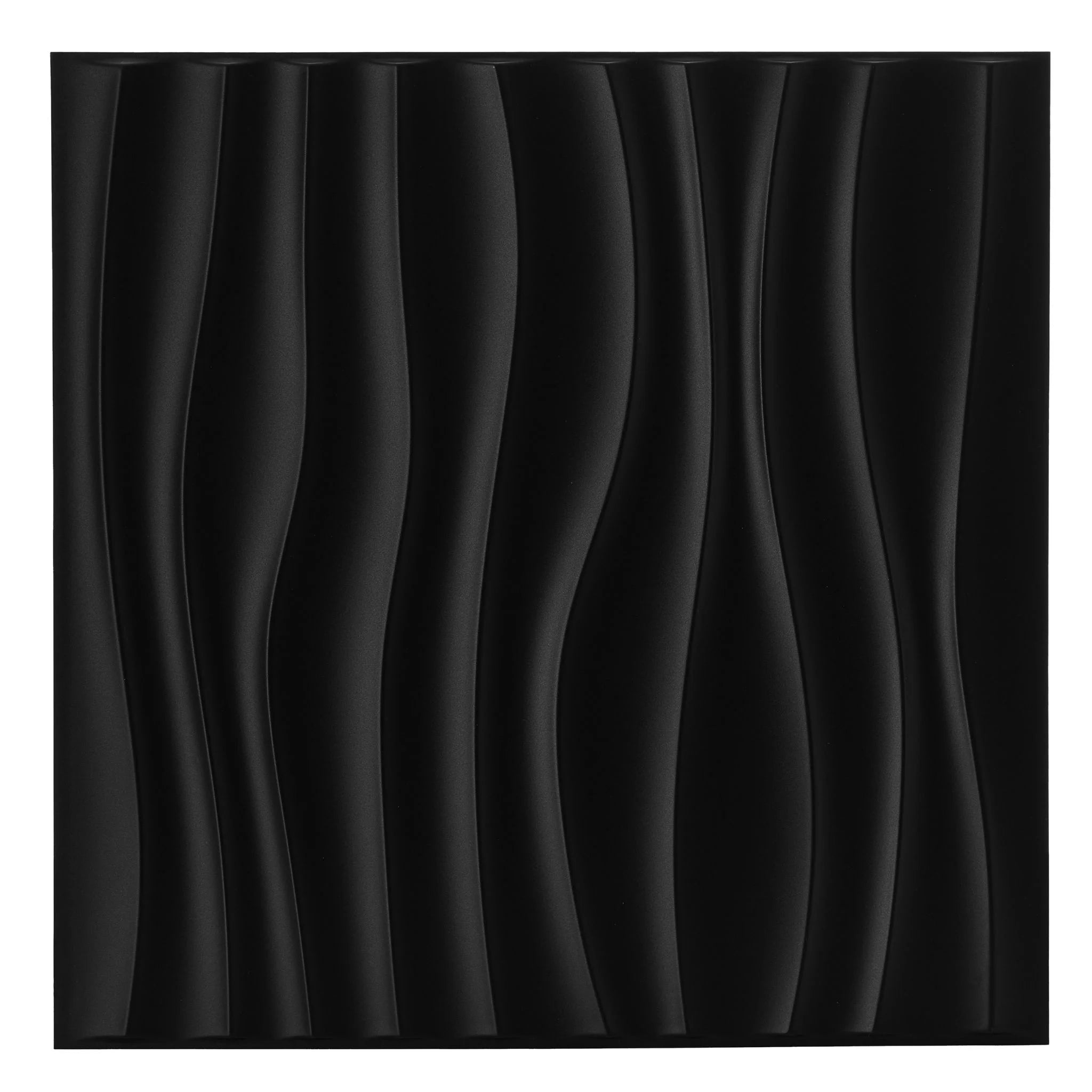 Detailed view of black PVC wall panel showcasing wavy design