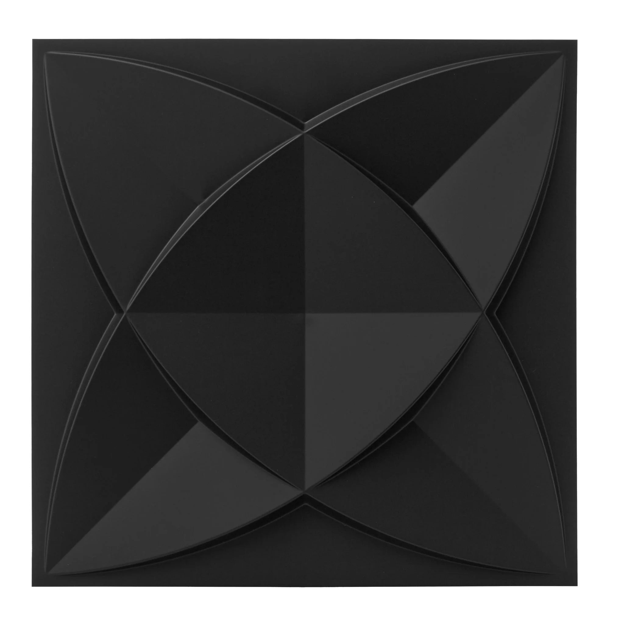 Black PVC wall panel with geometric patterns, close-up view