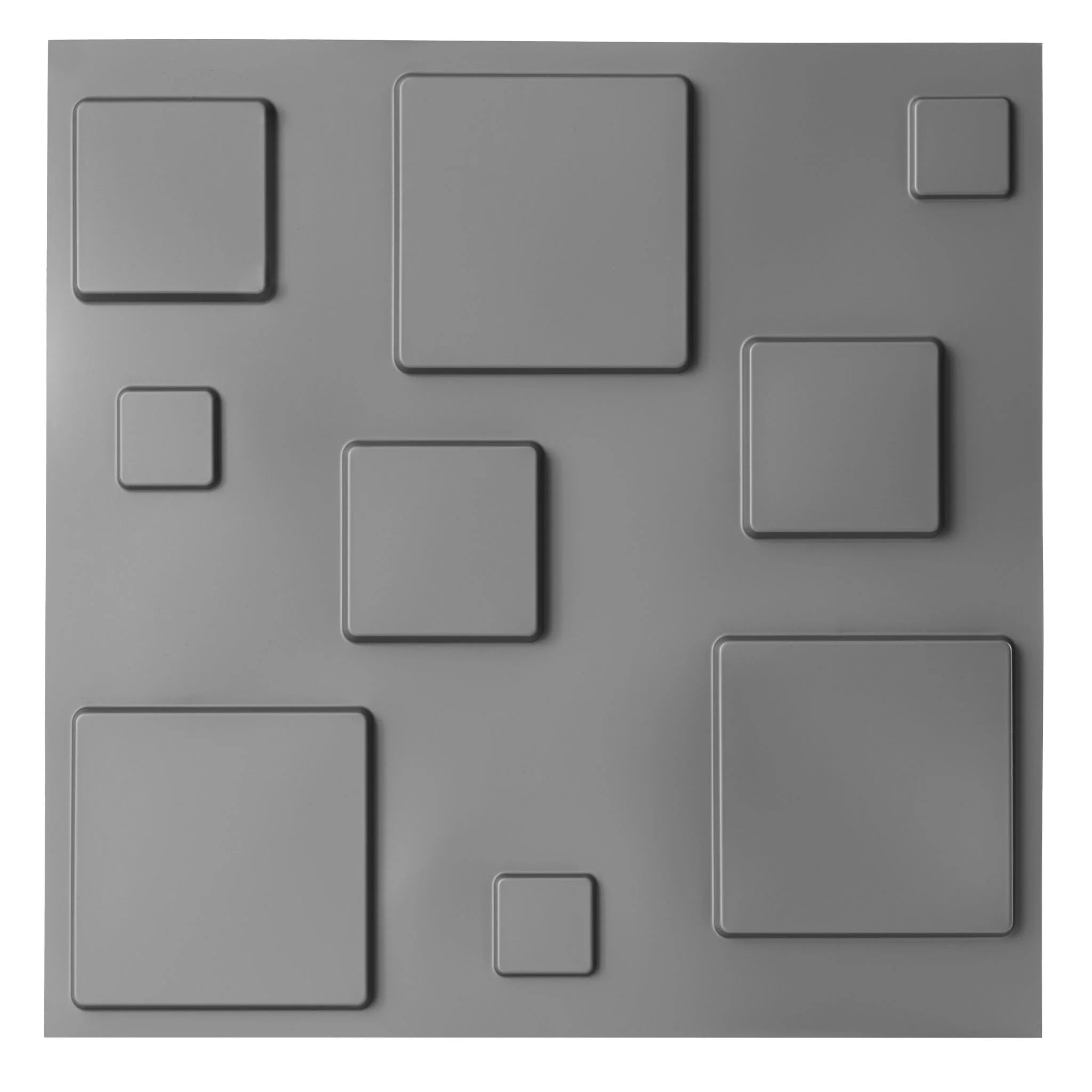 Silver PVC wall panel with geometric square patterns, close-up view