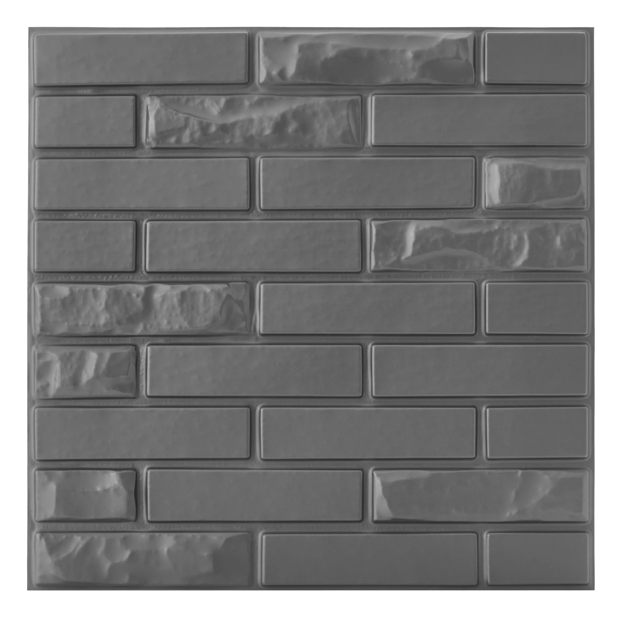 Silver PVC wall panel with brick patterns, close-up view