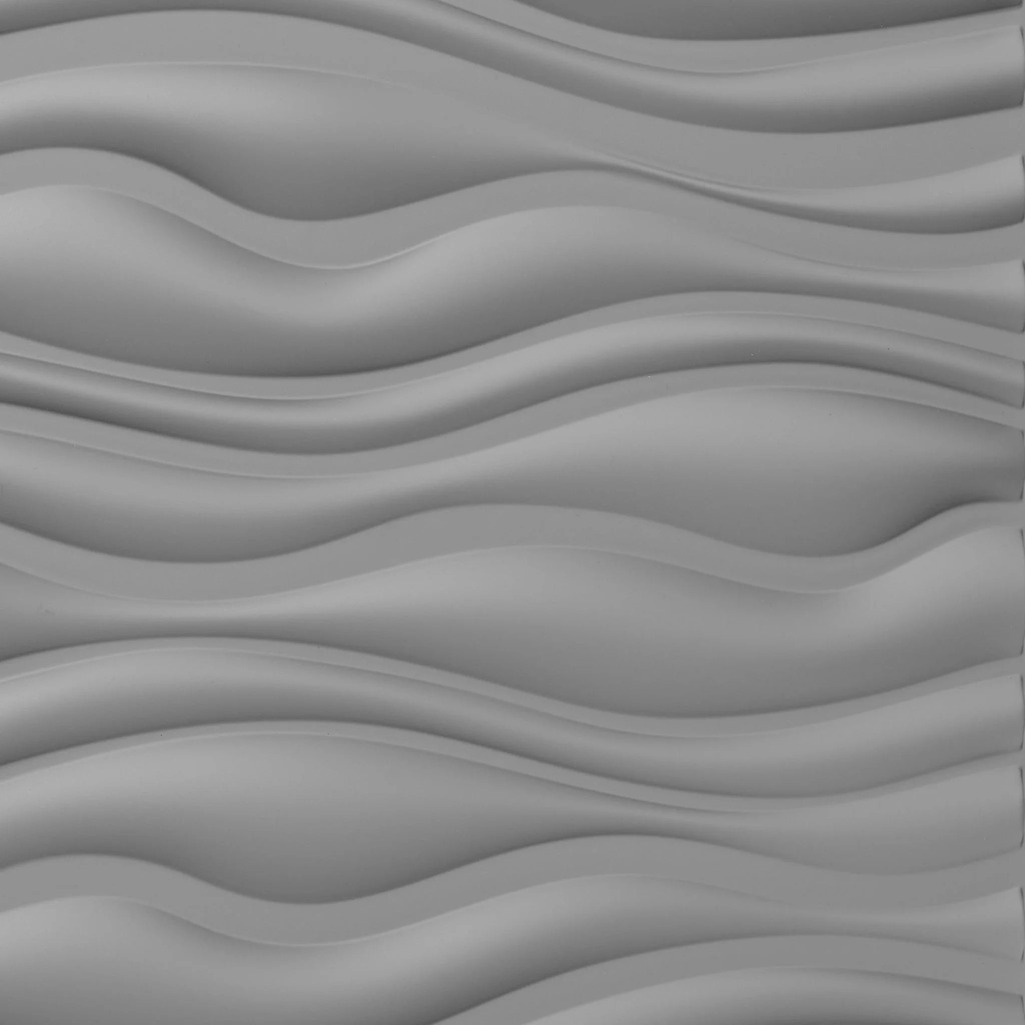 Close-up of silver PVC wall panel with wavy designs