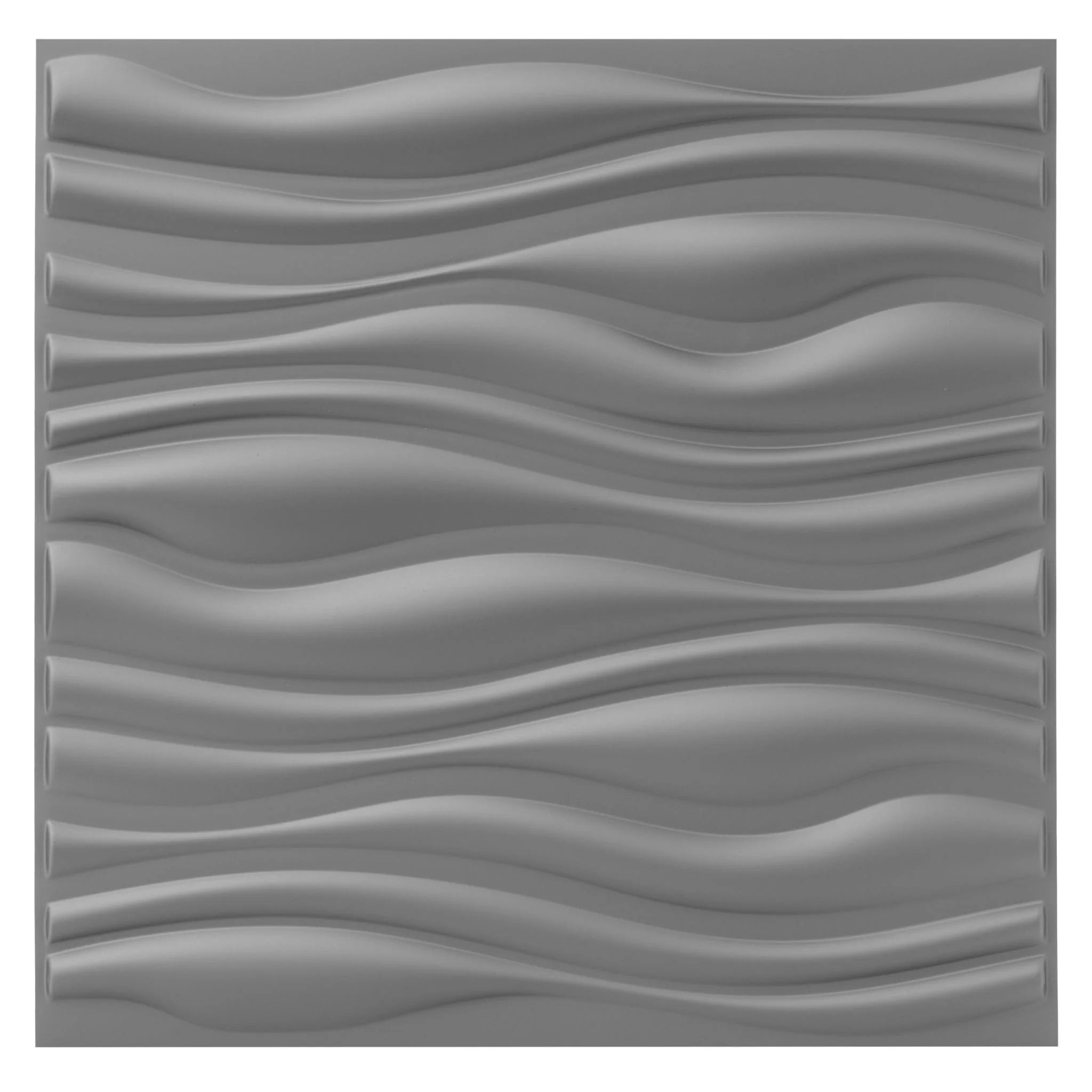 Silver PVC wall panel with wavy patterns, close-up view