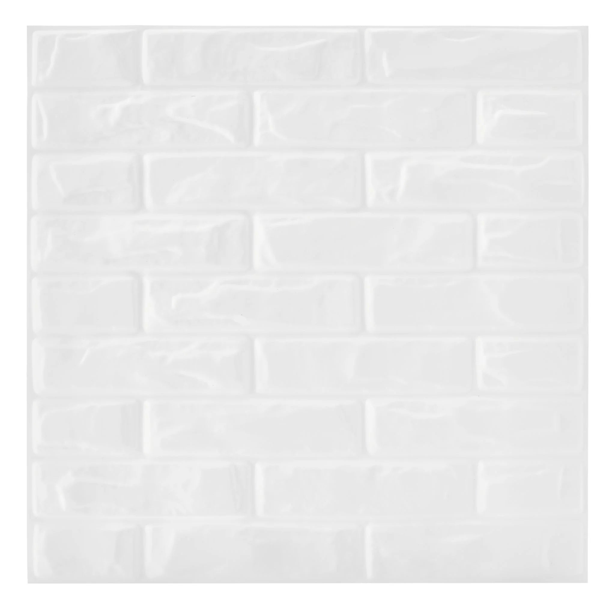White PVC wall panel with brick patterns, close-up view