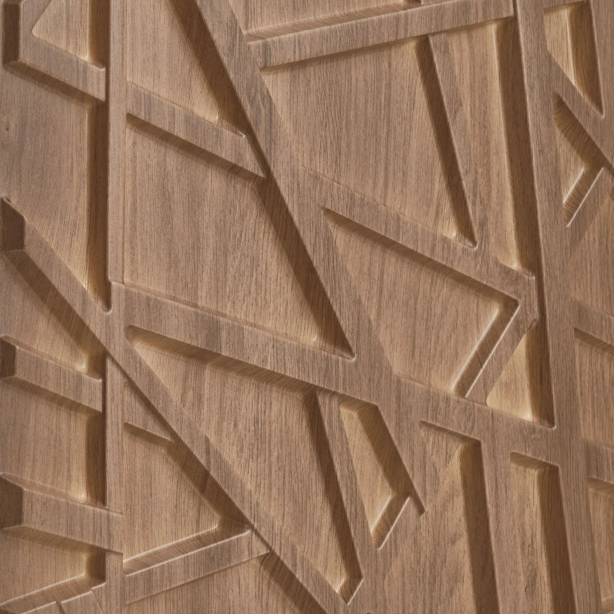 Close-up of wooden PVC wall panel with crisscross pattern