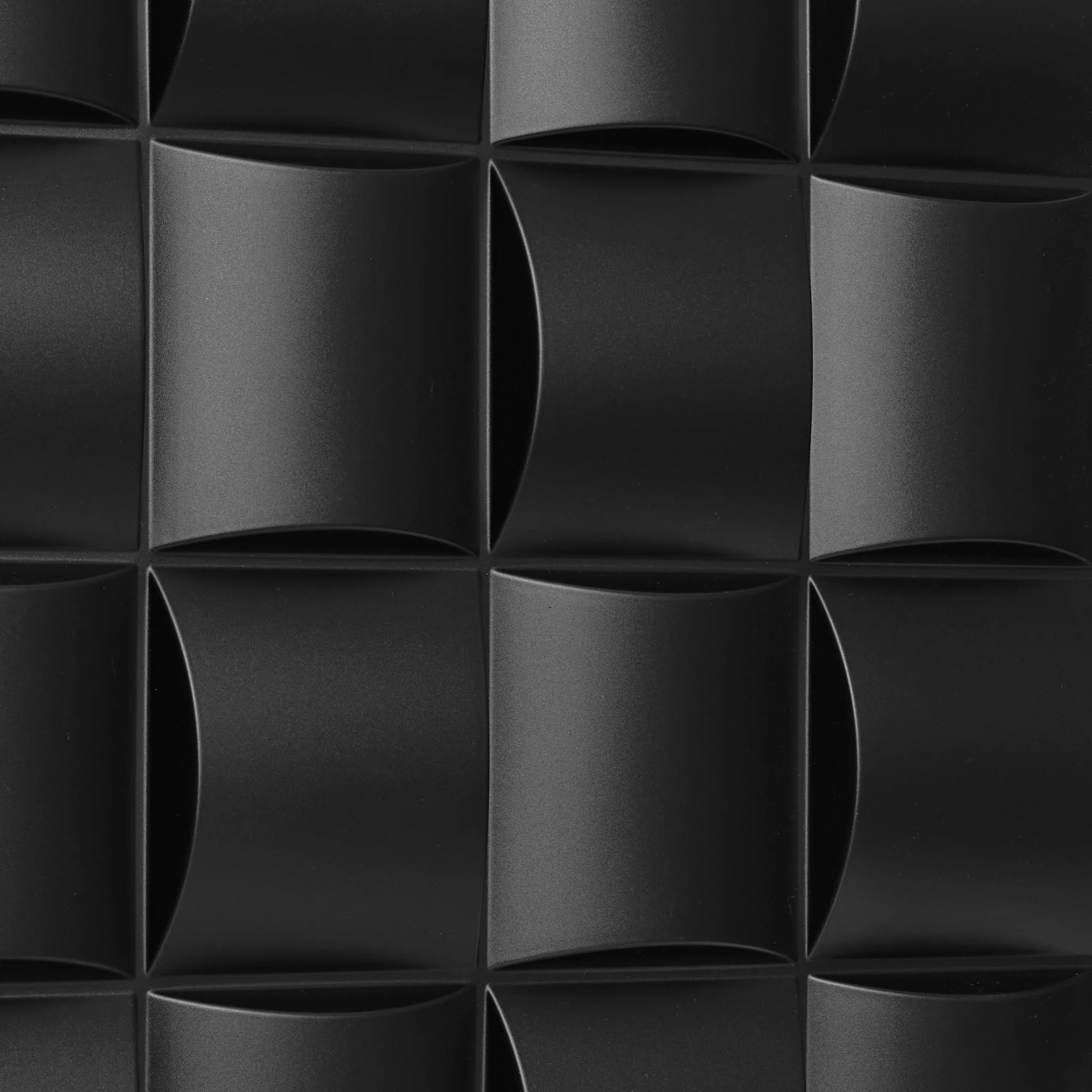 Close-up of black PVC wall panel with curved rectangular design