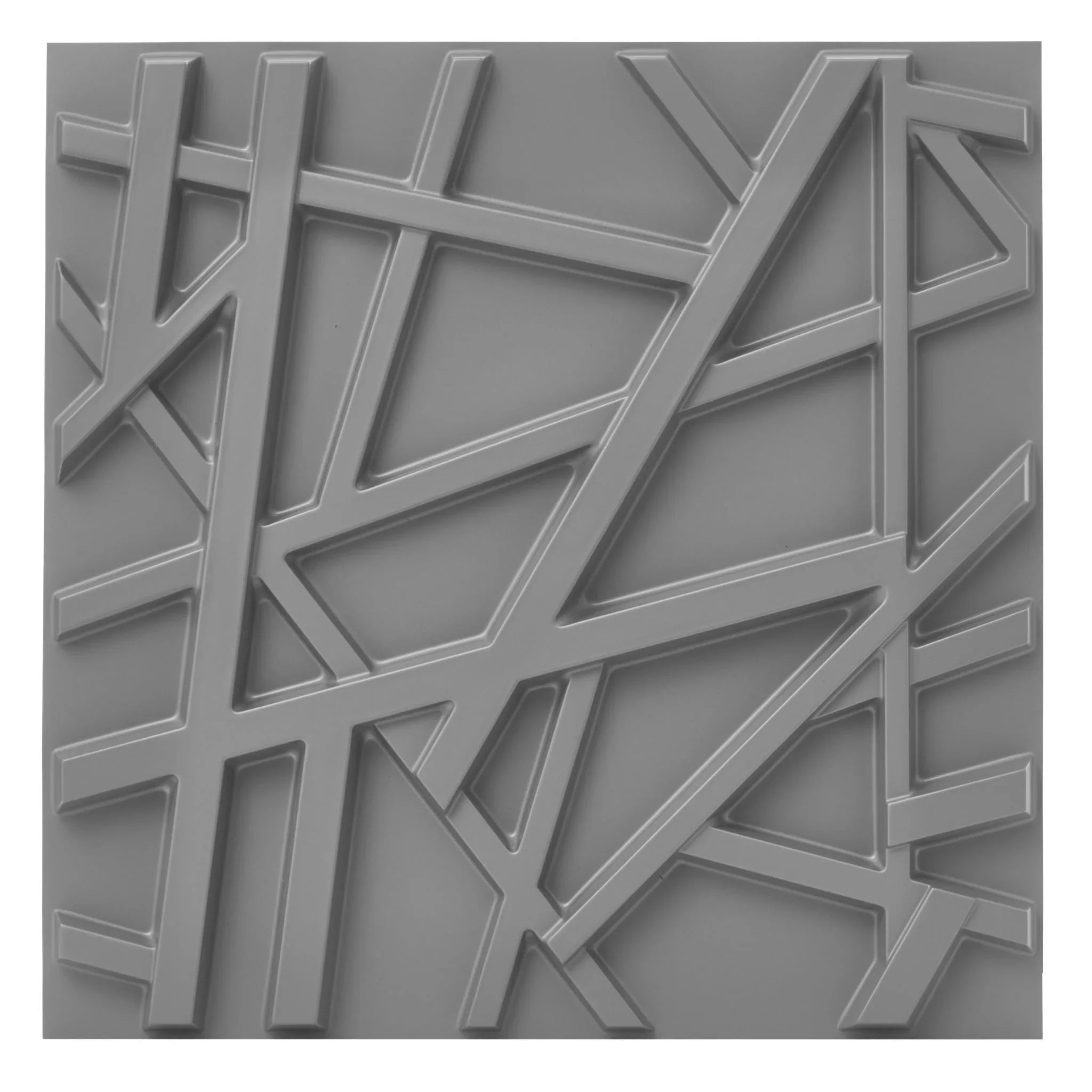 Detail view of grey PVC wall panel showcasing crisscross design