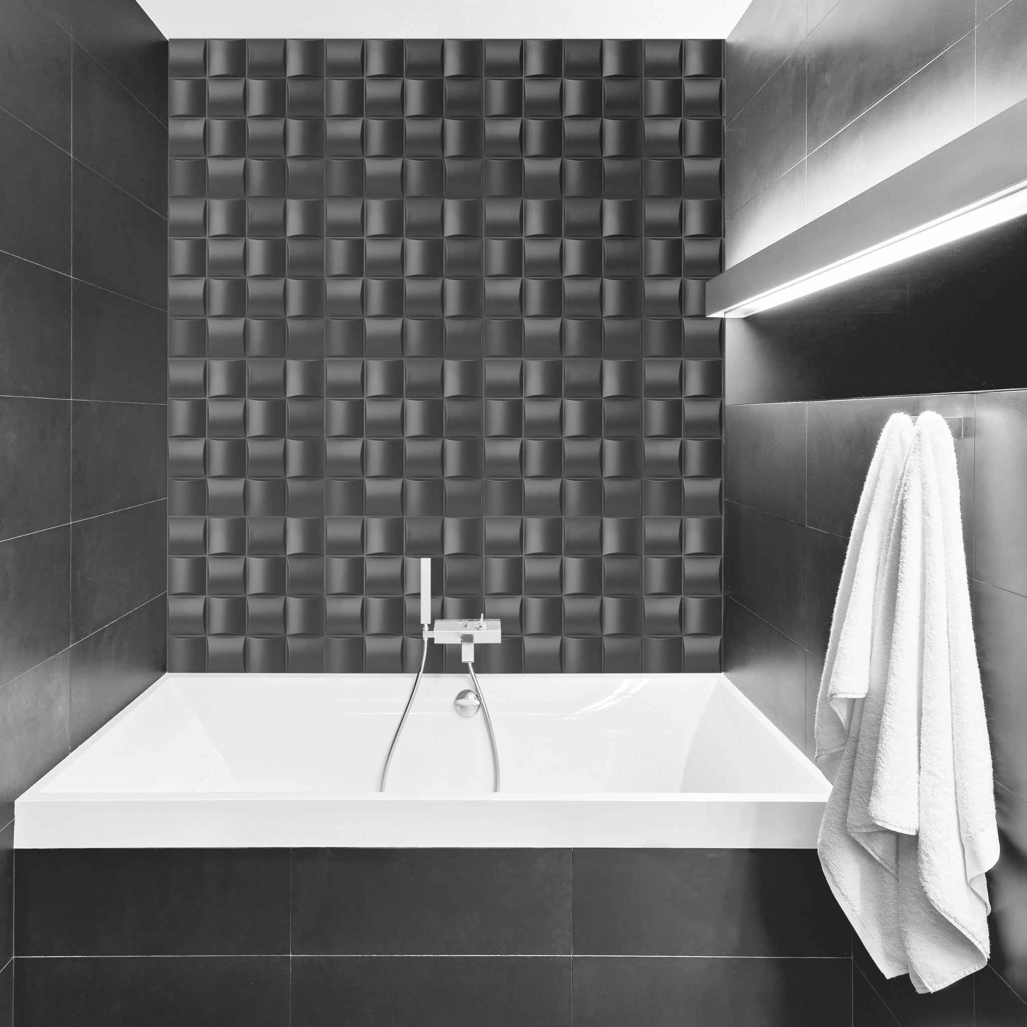 Grey 50x50 cm PVC wall panel in minimalist bathroom setting