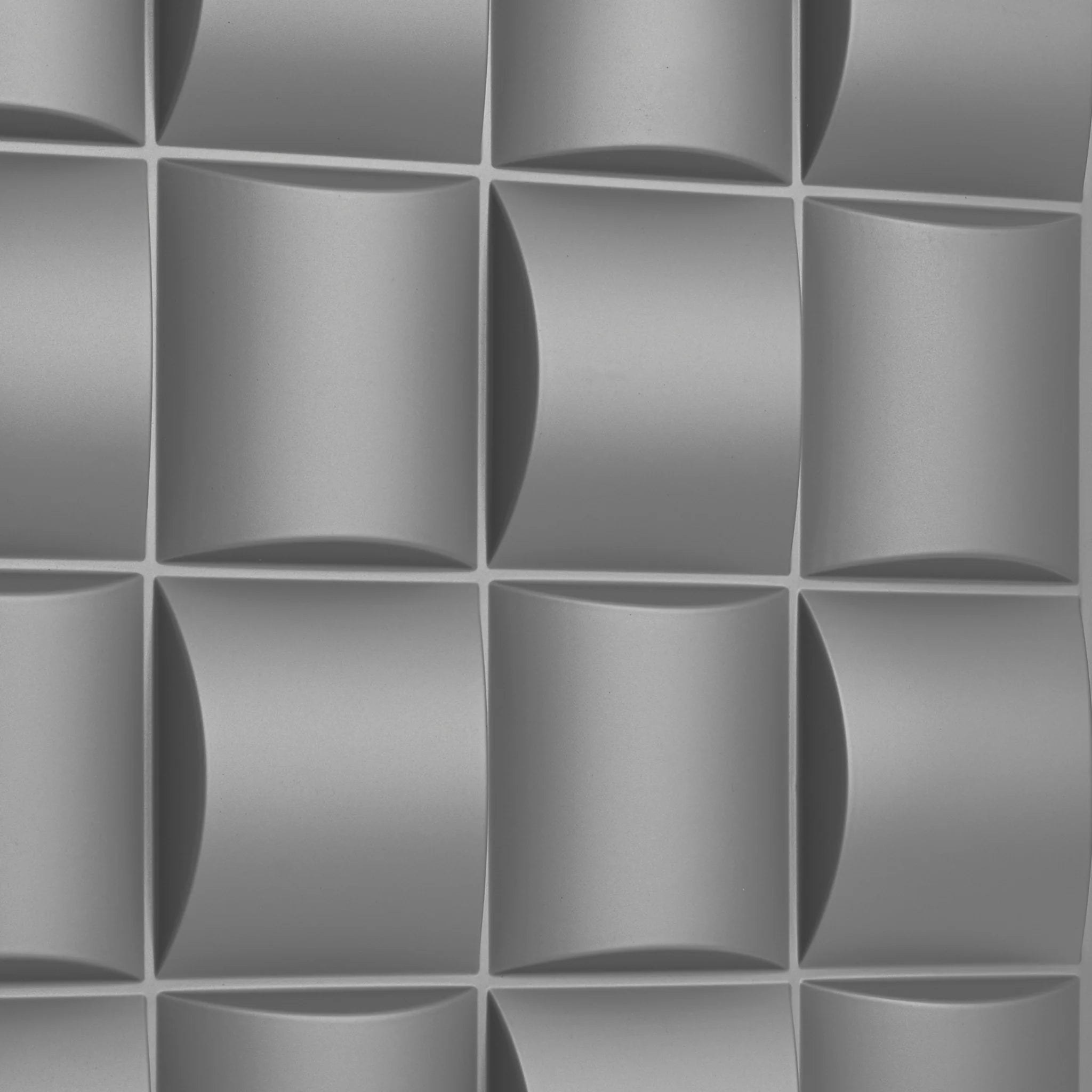 Close-up of grey PVC wall panel with curved square design