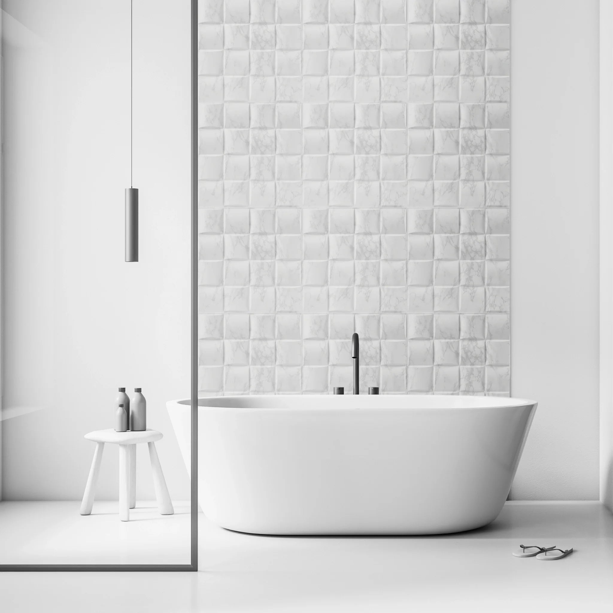 Marble 50x50 cm PVC wall panel in minimalist bathroom setting