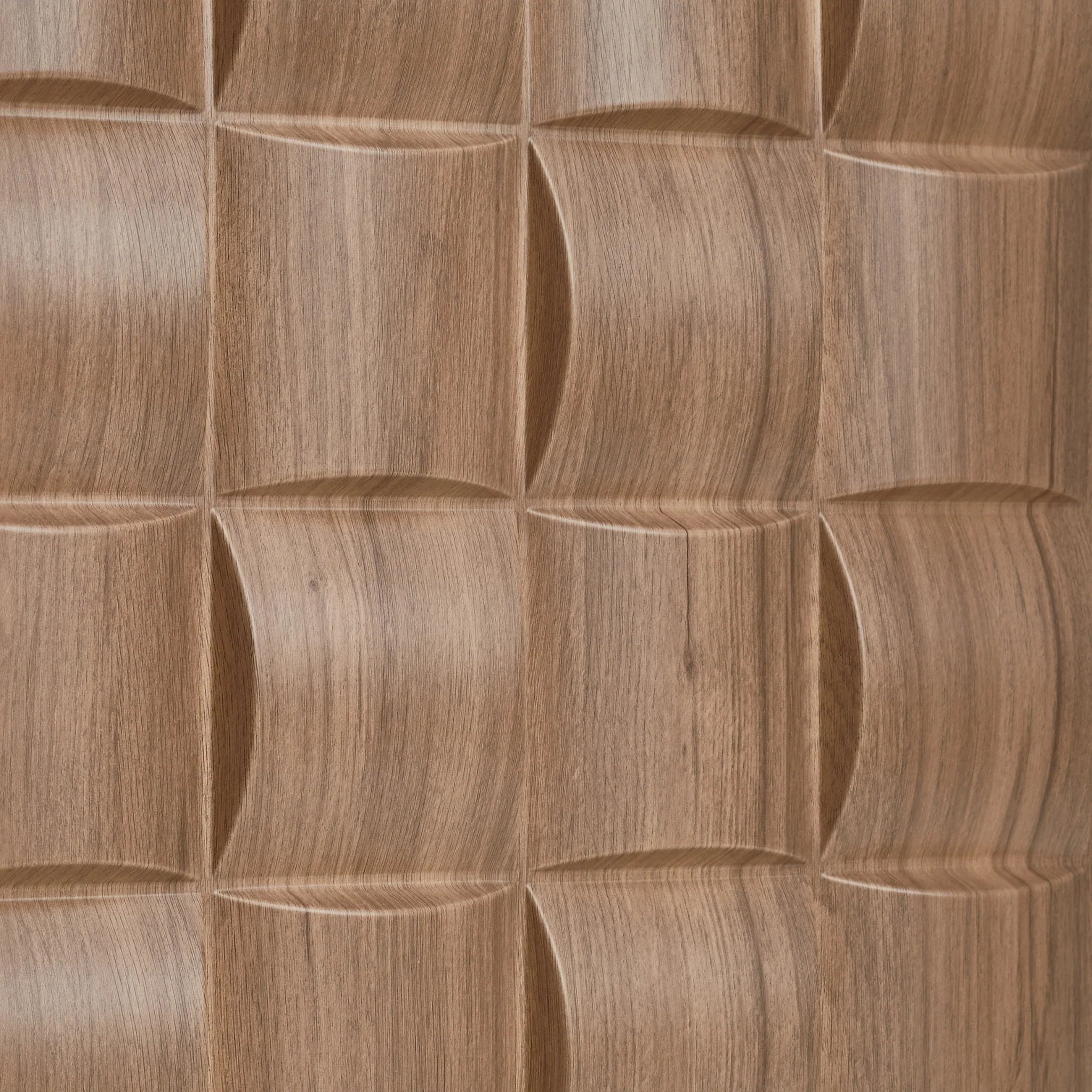 Close-up of wooden PVC wall panel with curved square design
