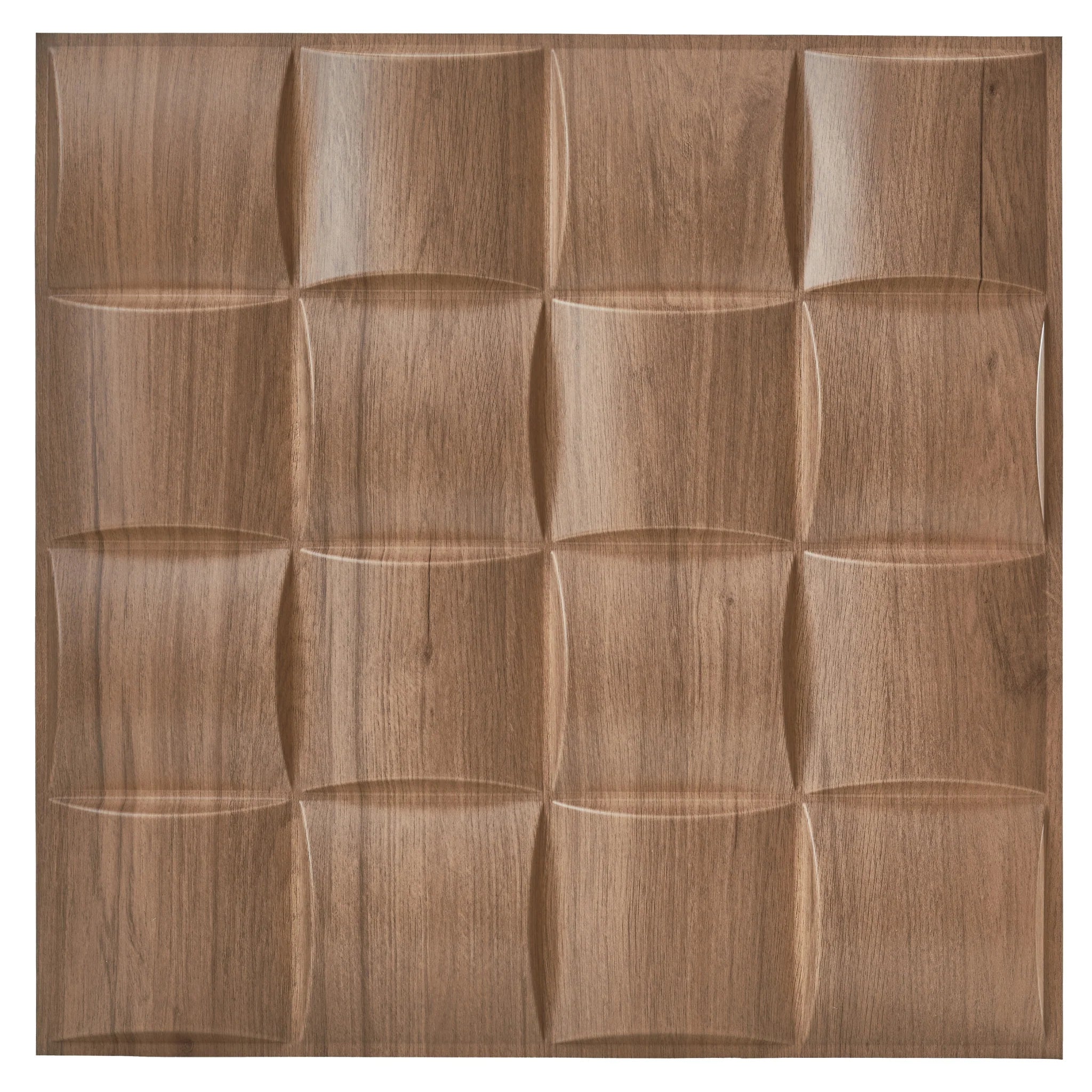 Wooden PVC wall panel with curved square pattern, 50x50 cm