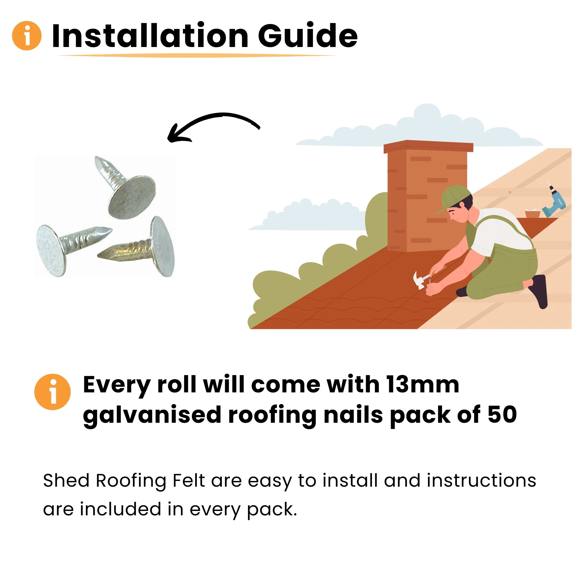 installation guide with nails and person installing felt