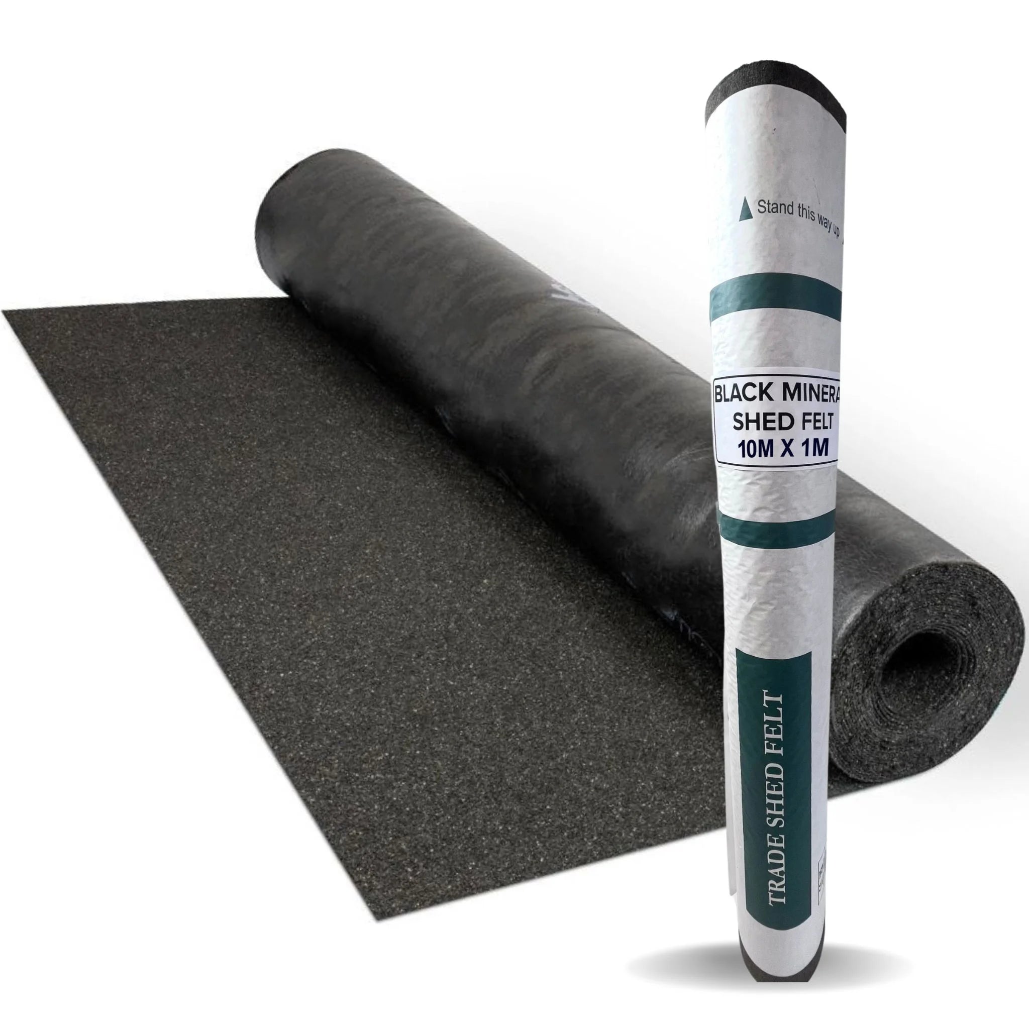 black roofing felt roll partially unrolled on white background