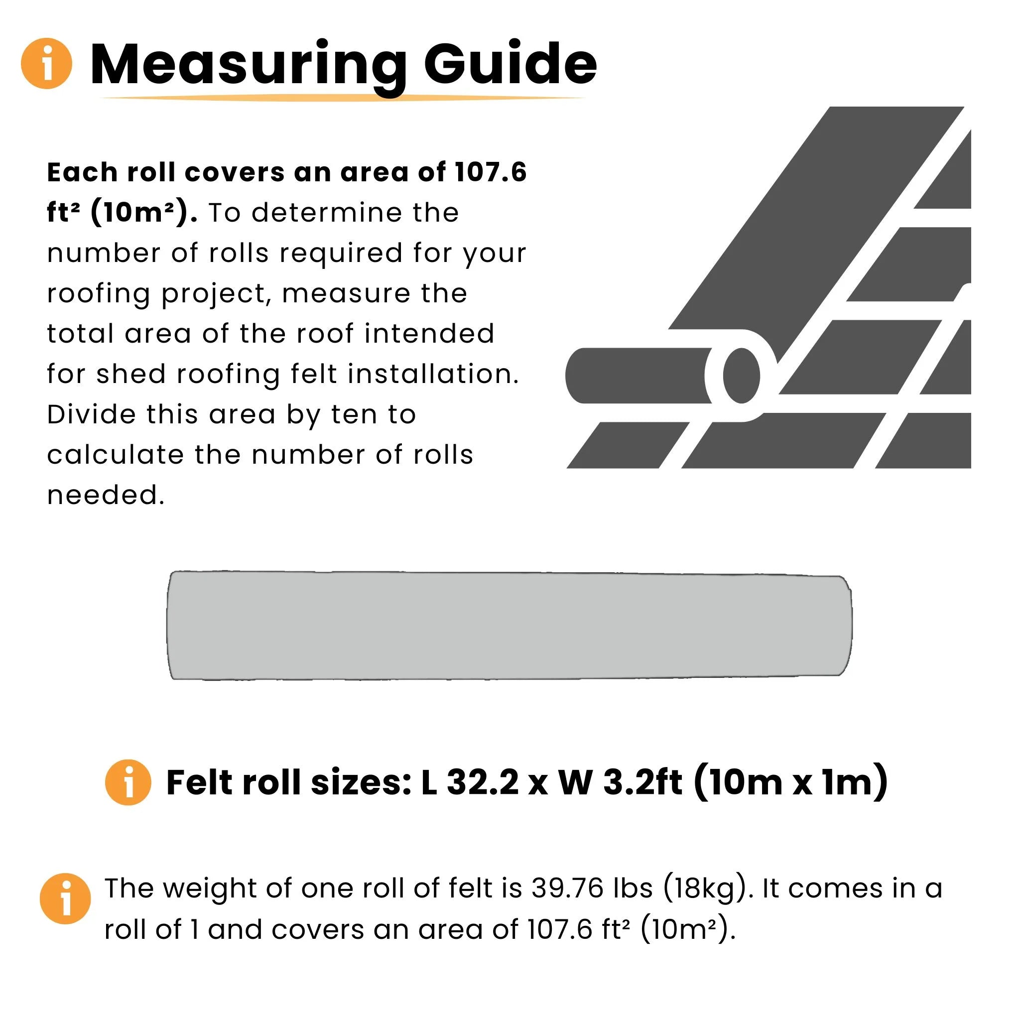 measuring guide for black roofing felt roll dimensions