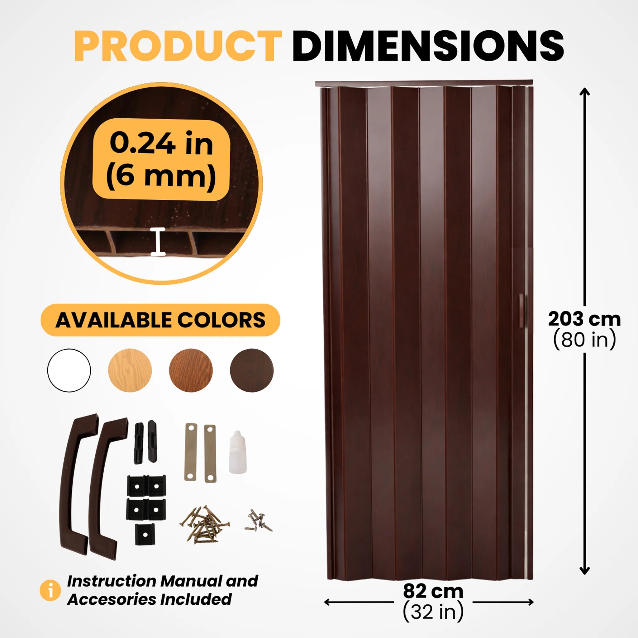 PVC folding door dimensions and accessories