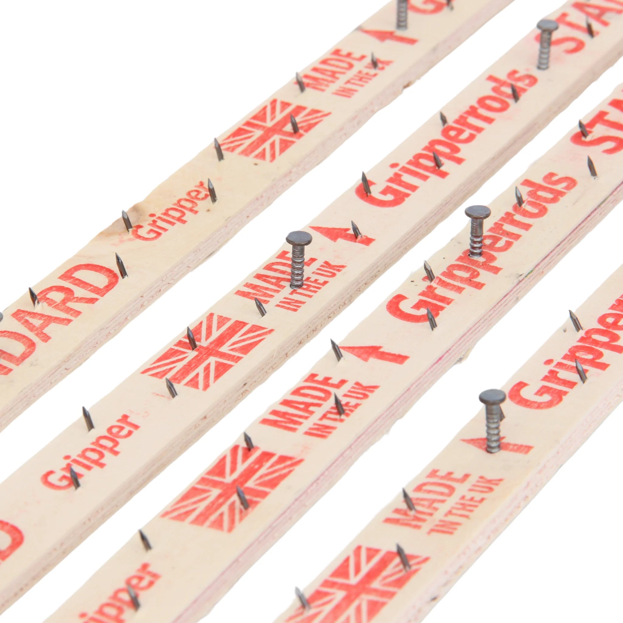 Carpet gripper rods with pre-nailed strips with dual purpose pins