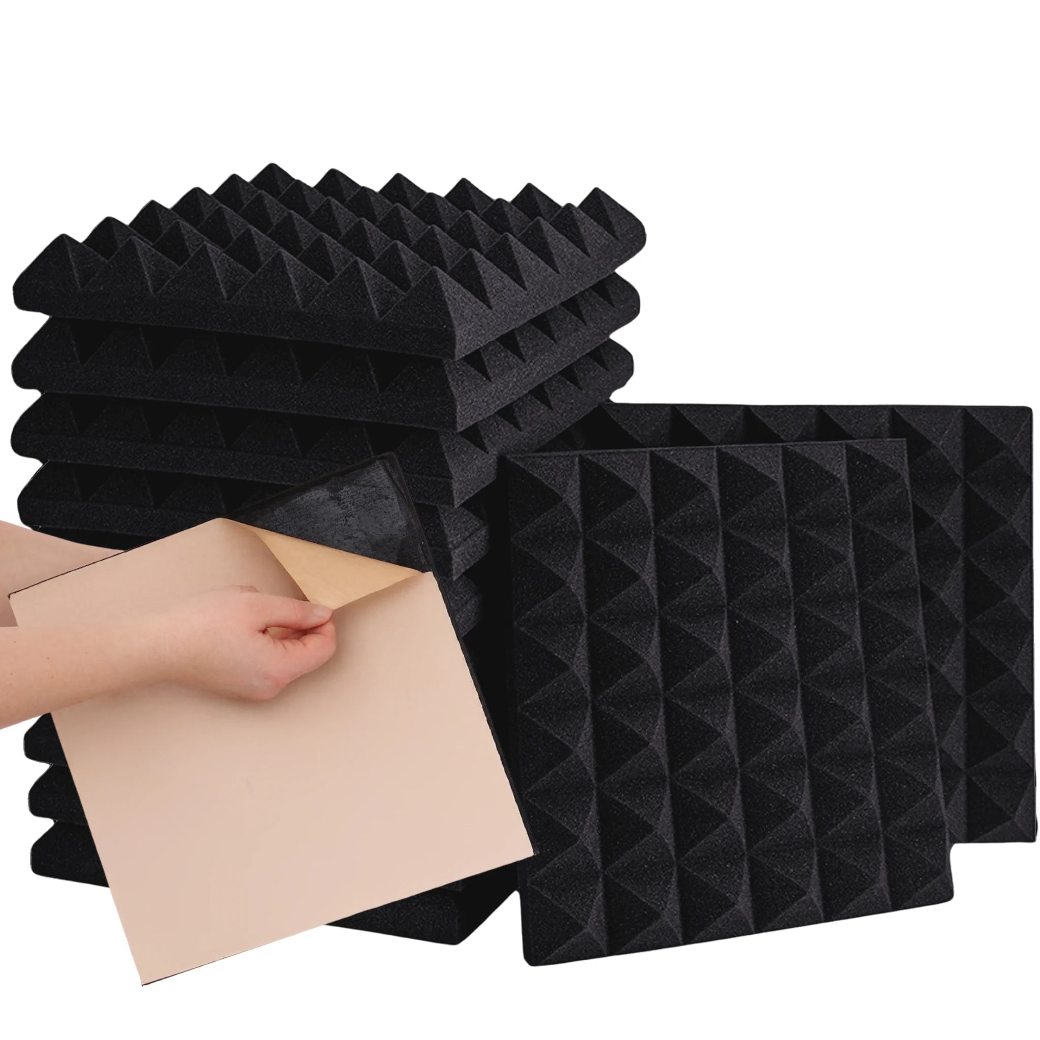 A 30x30 cm black sound proofing panel on a white background