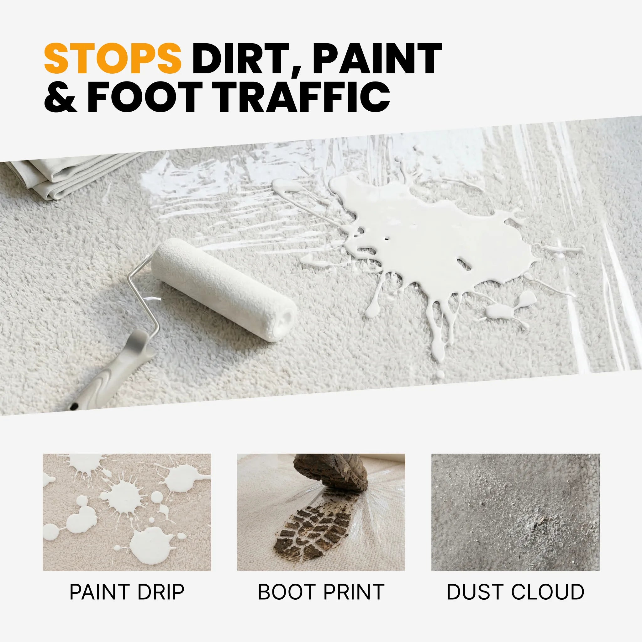 paint spill on carpet covered with protective film