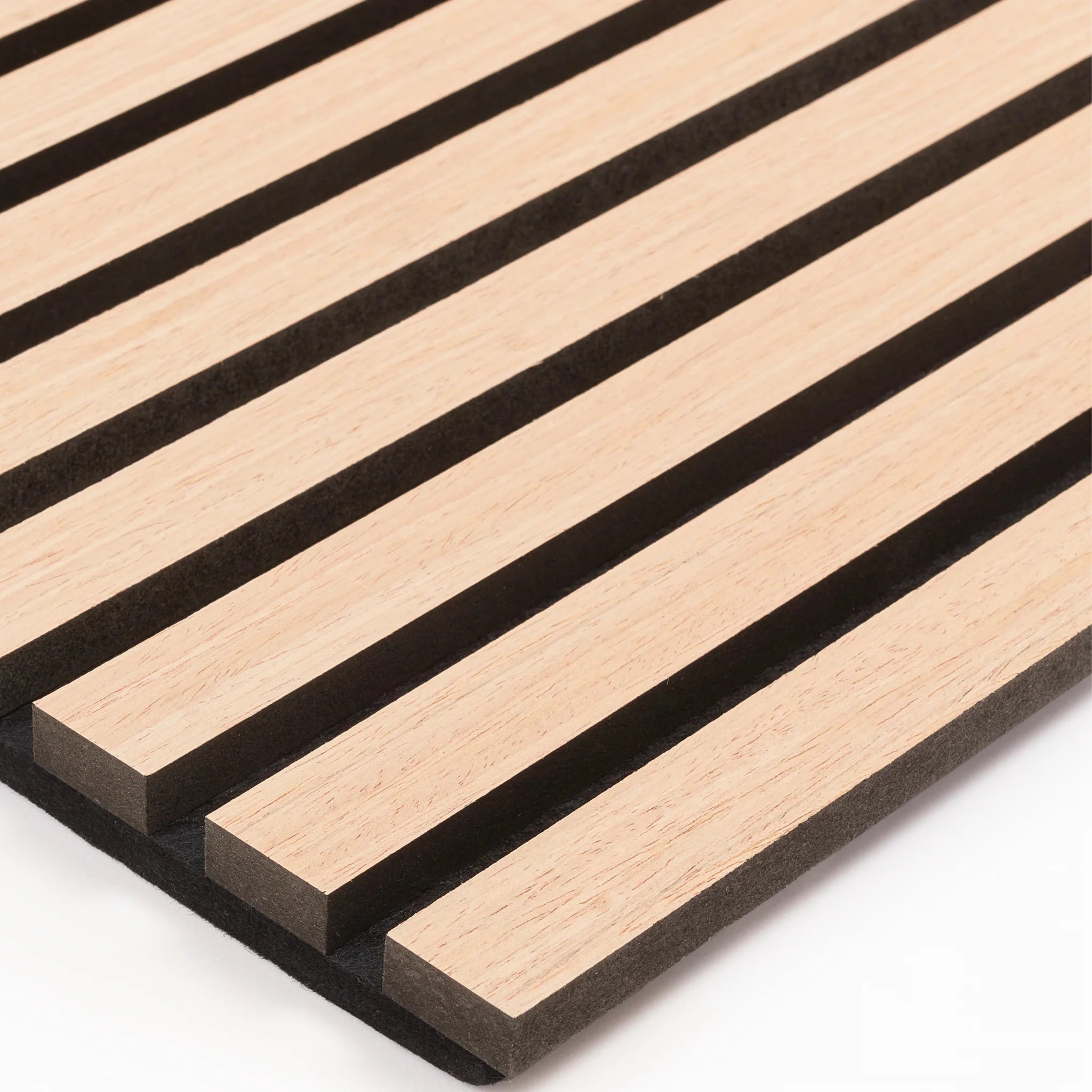 Close look at the wood slat sound absorbing panel
