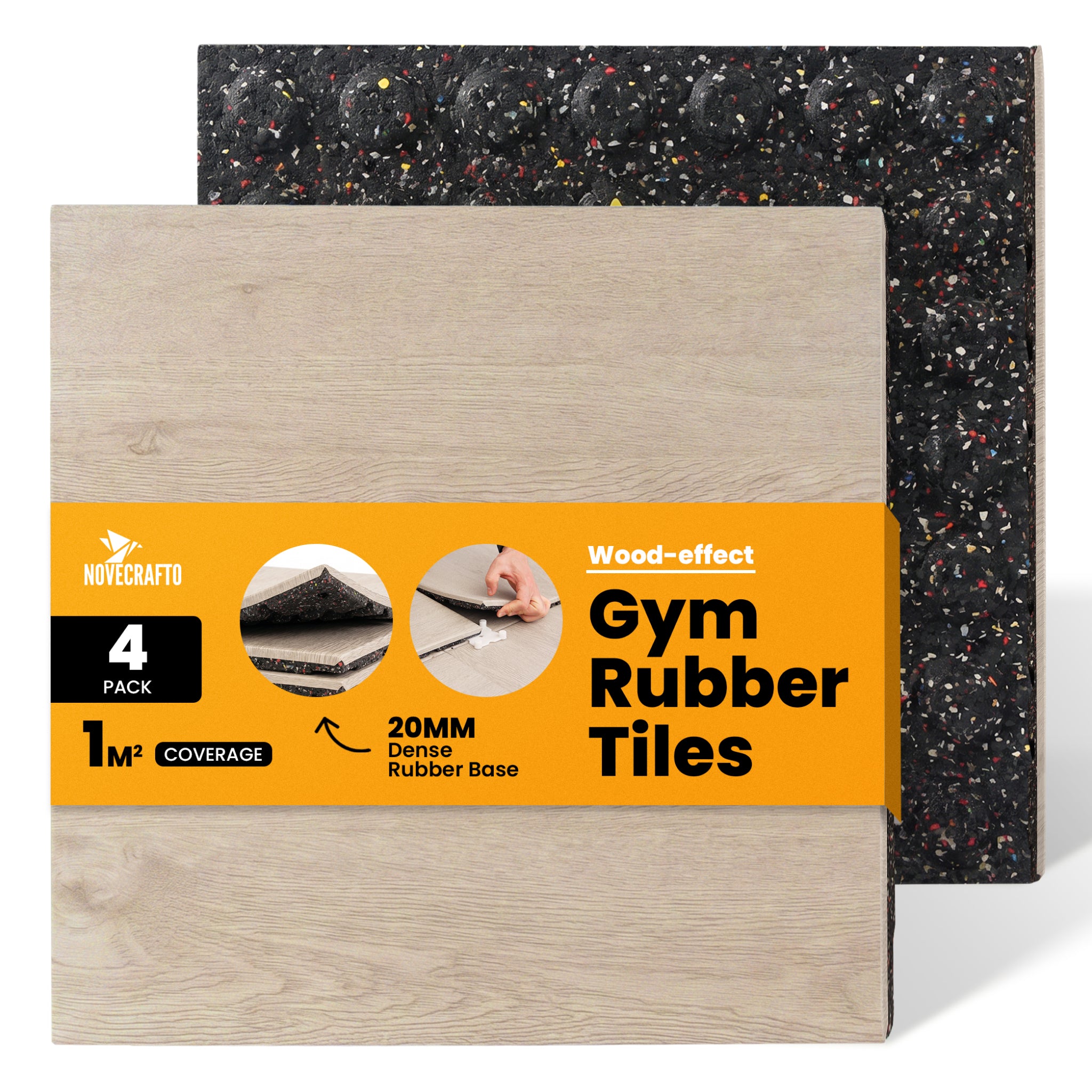 Wood effect rubber gym floor tiles pack