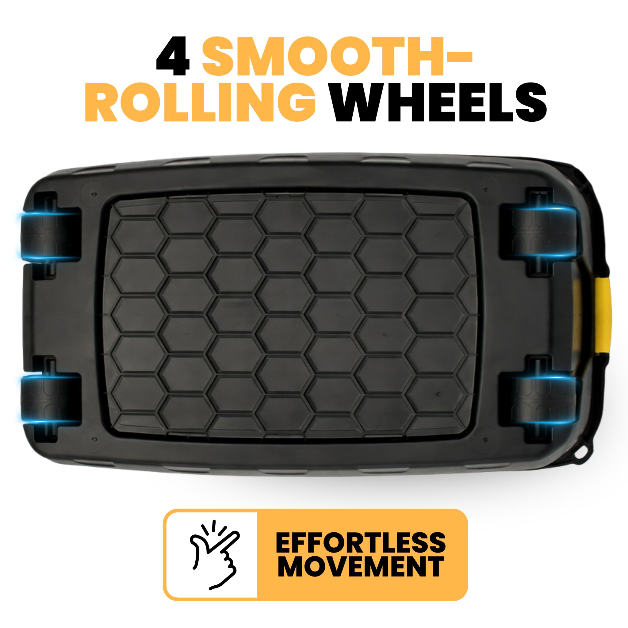 Bottom view showing four rolling wheels