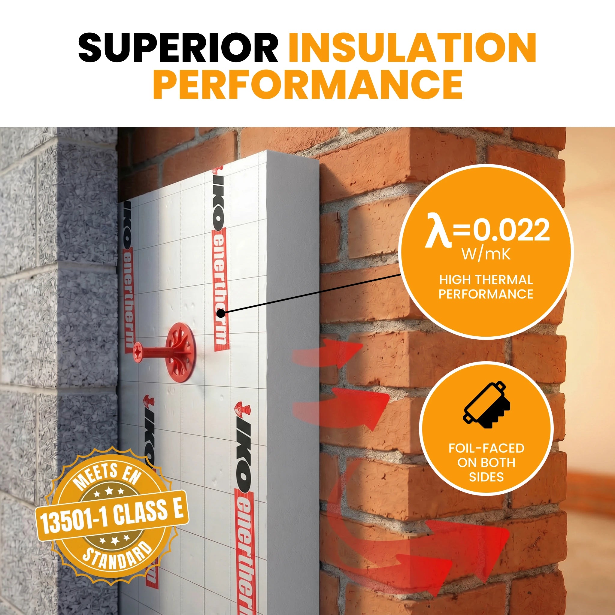 PIR insulation board on brick wall heat barrier