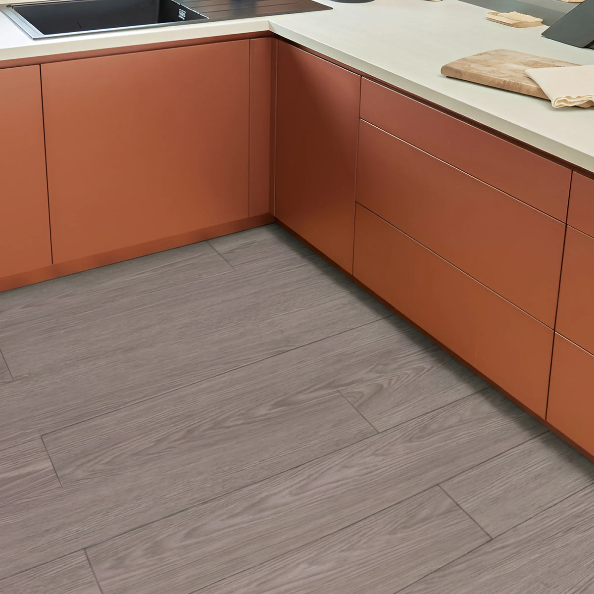 Wood effect vinyl flooring kitchen

