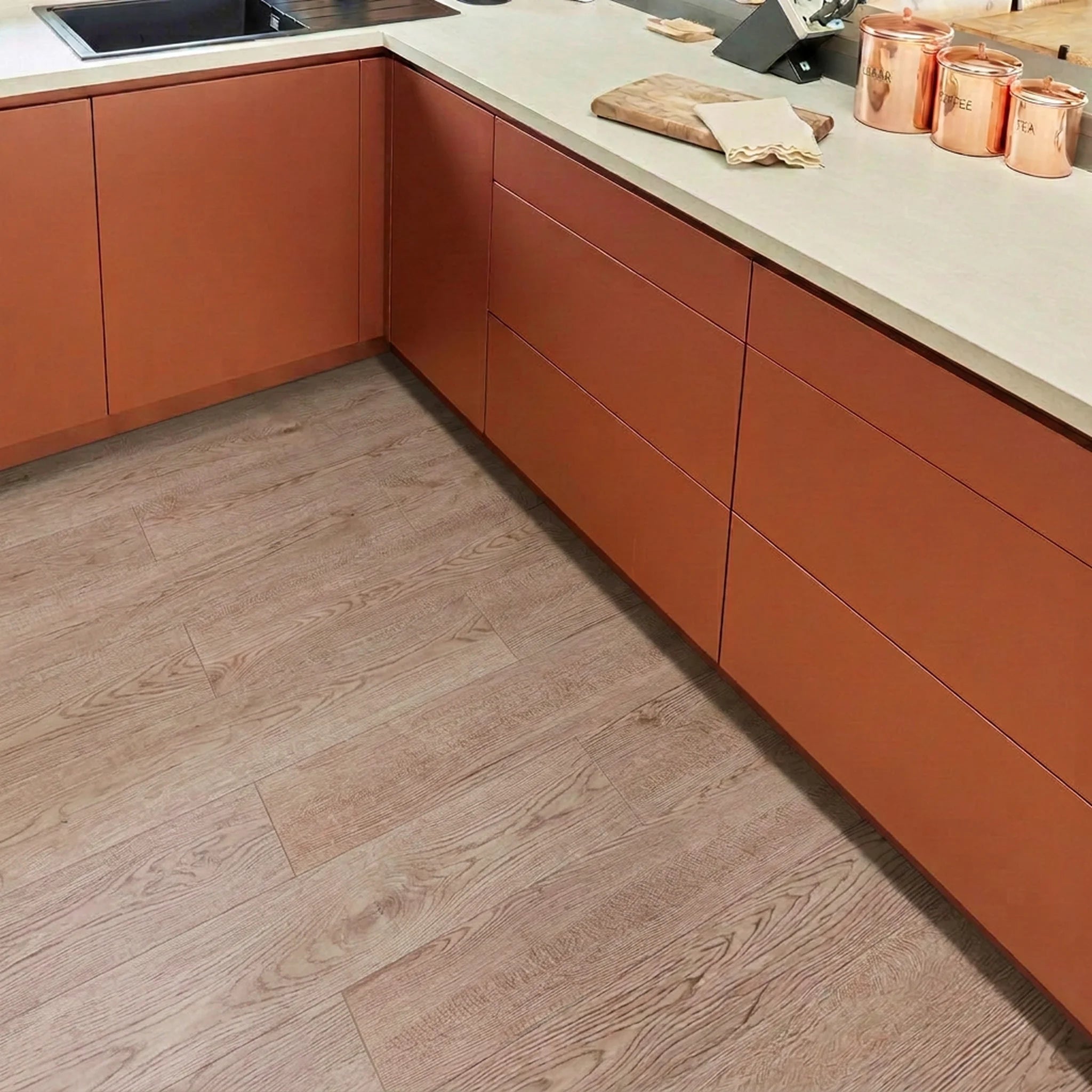 Wood effect vinyl flooring kitchen
