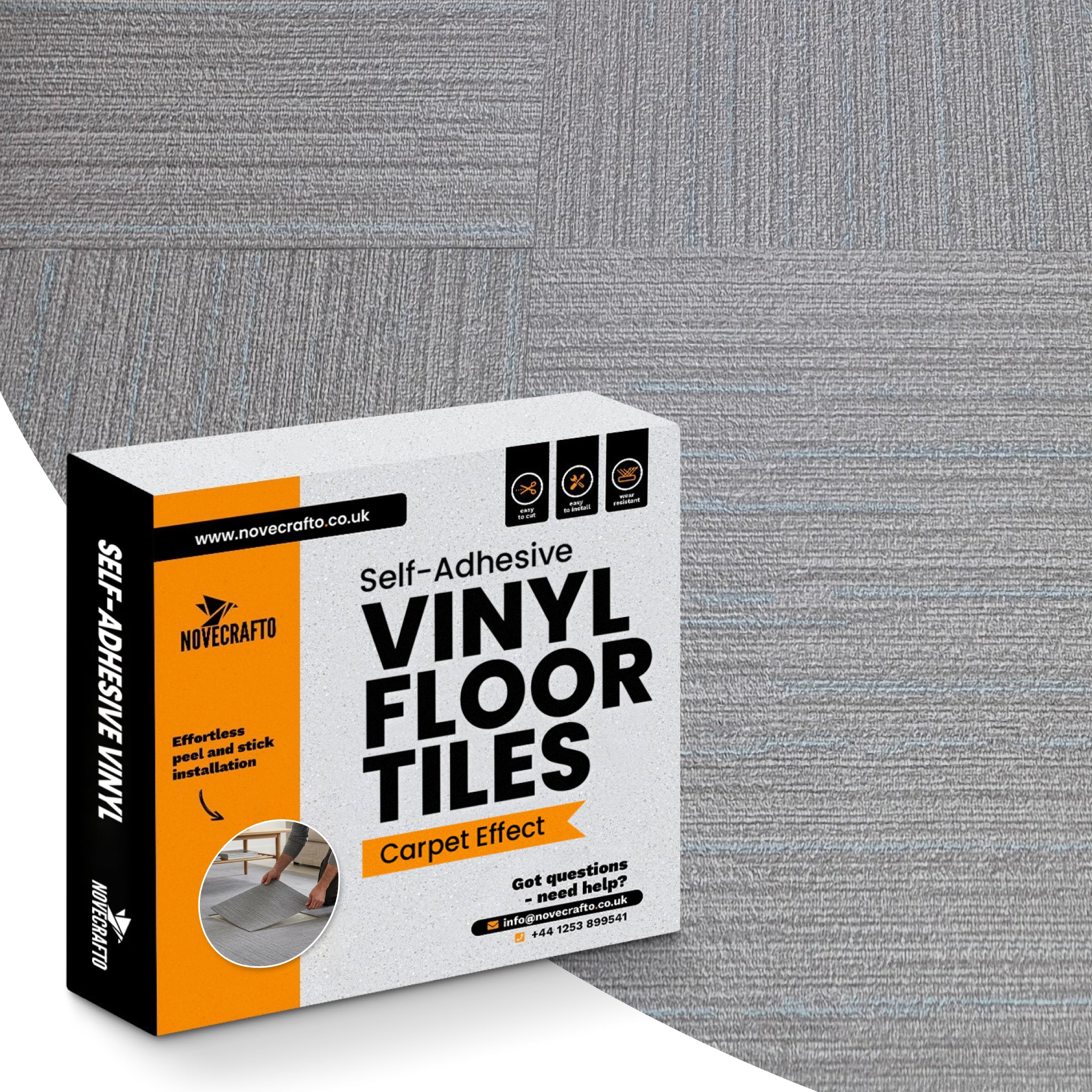 Mist Grey Carpet Effect - Vinyl Floor Tiles Self-Adhesive