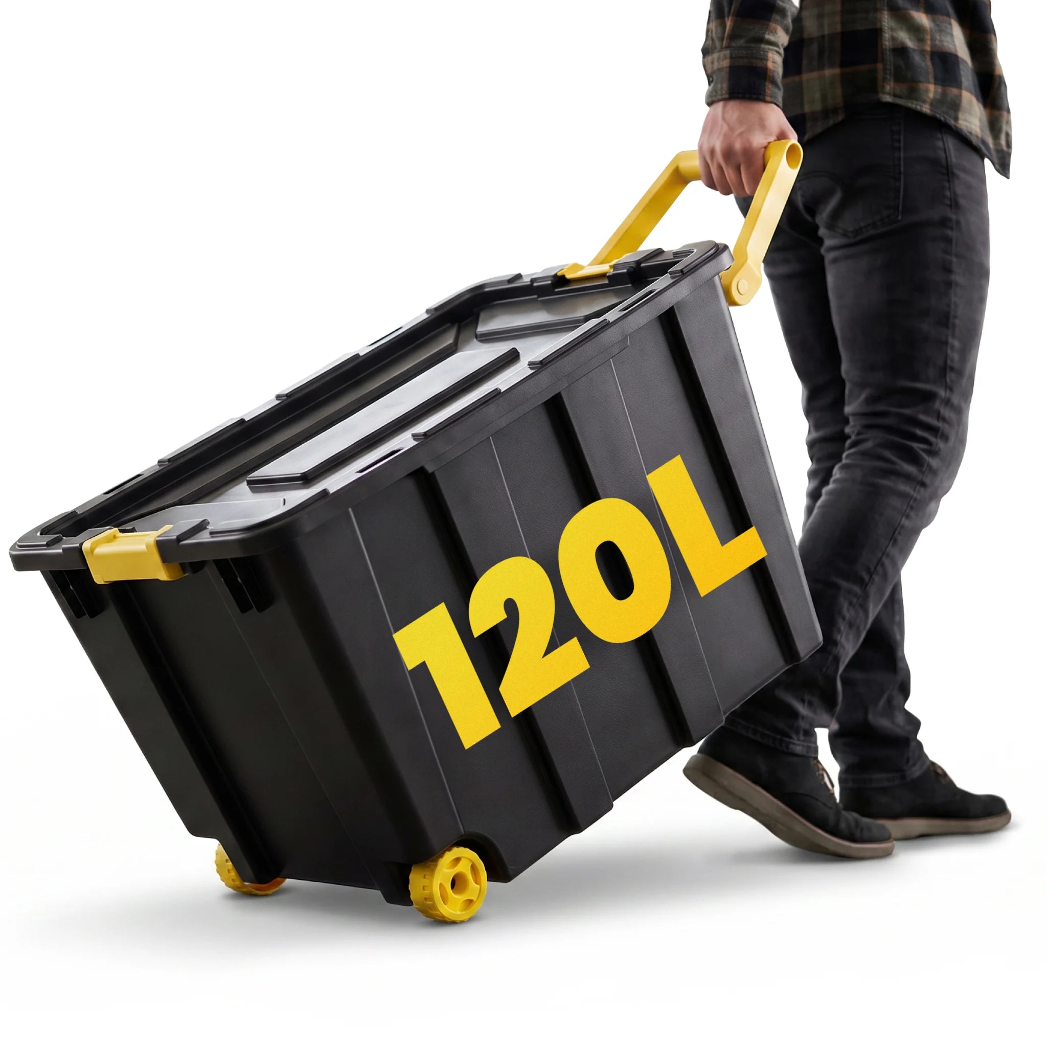 man rolling 120l storage box wheels
