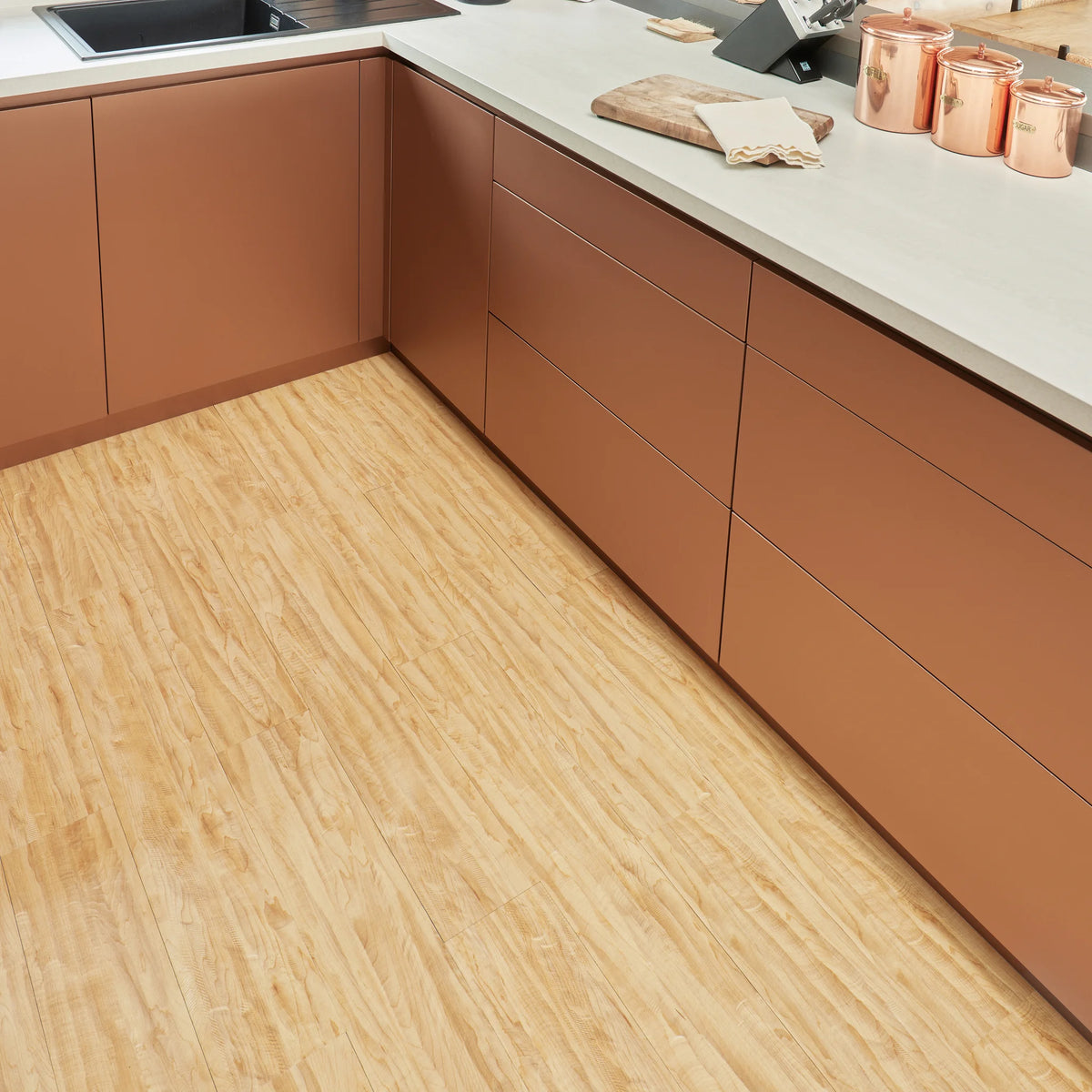 Wood effect vinyl flooring kitchen
