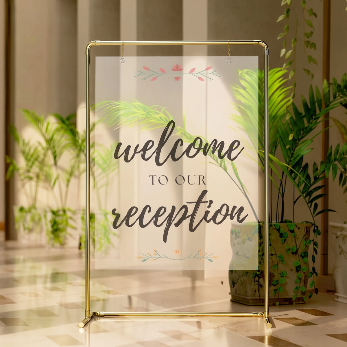 Clear acrylic board as welcome sign display
