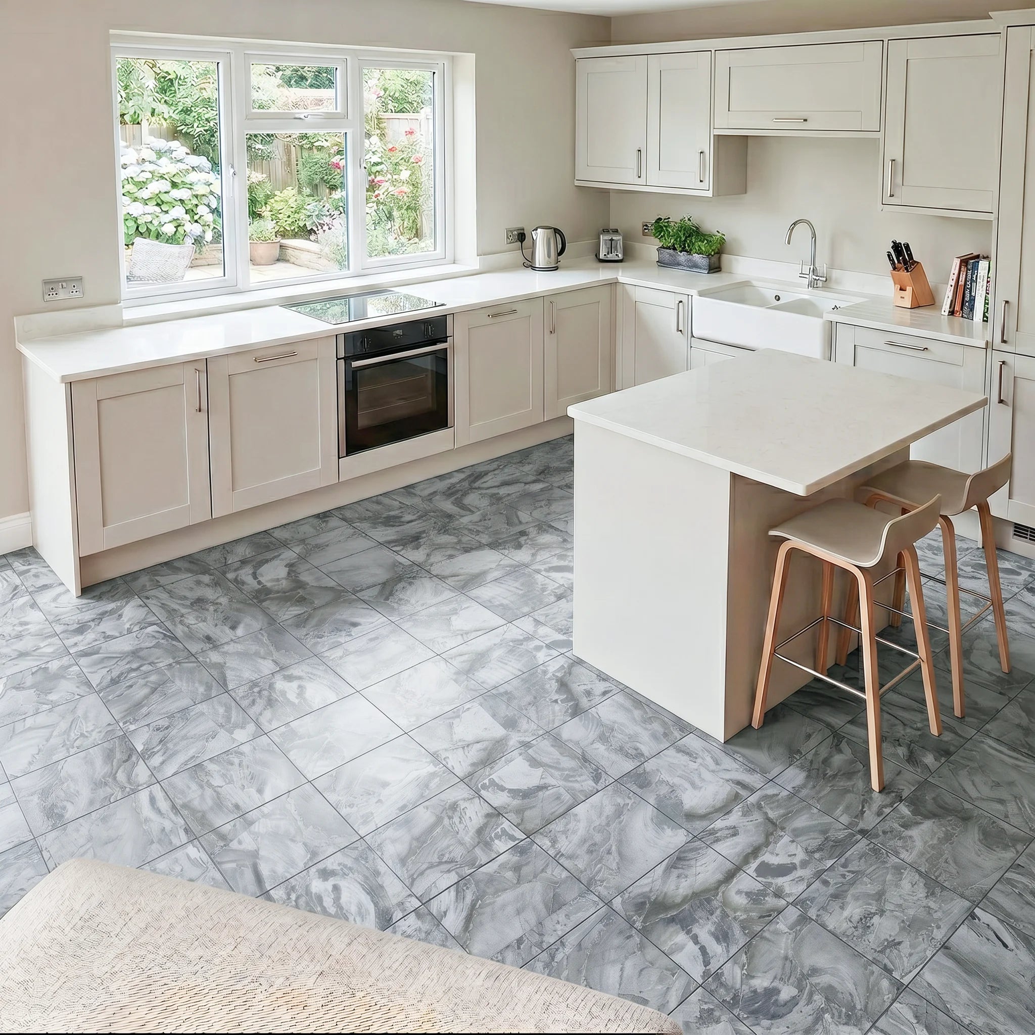 Peel and stick marble kitchen flooring