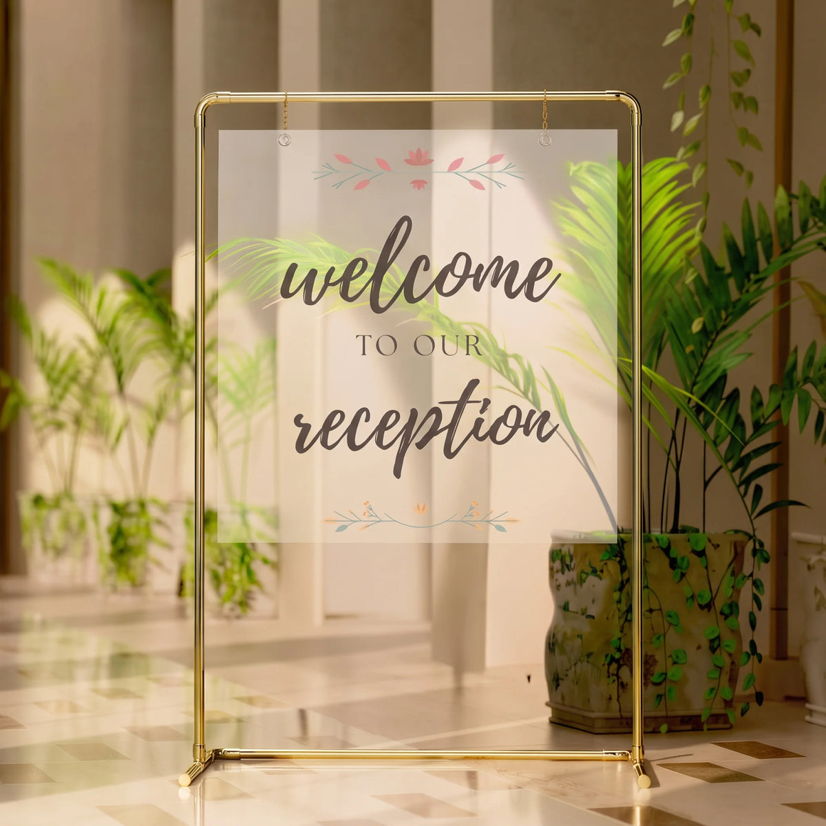 Clear acrylic board as welcome sign display