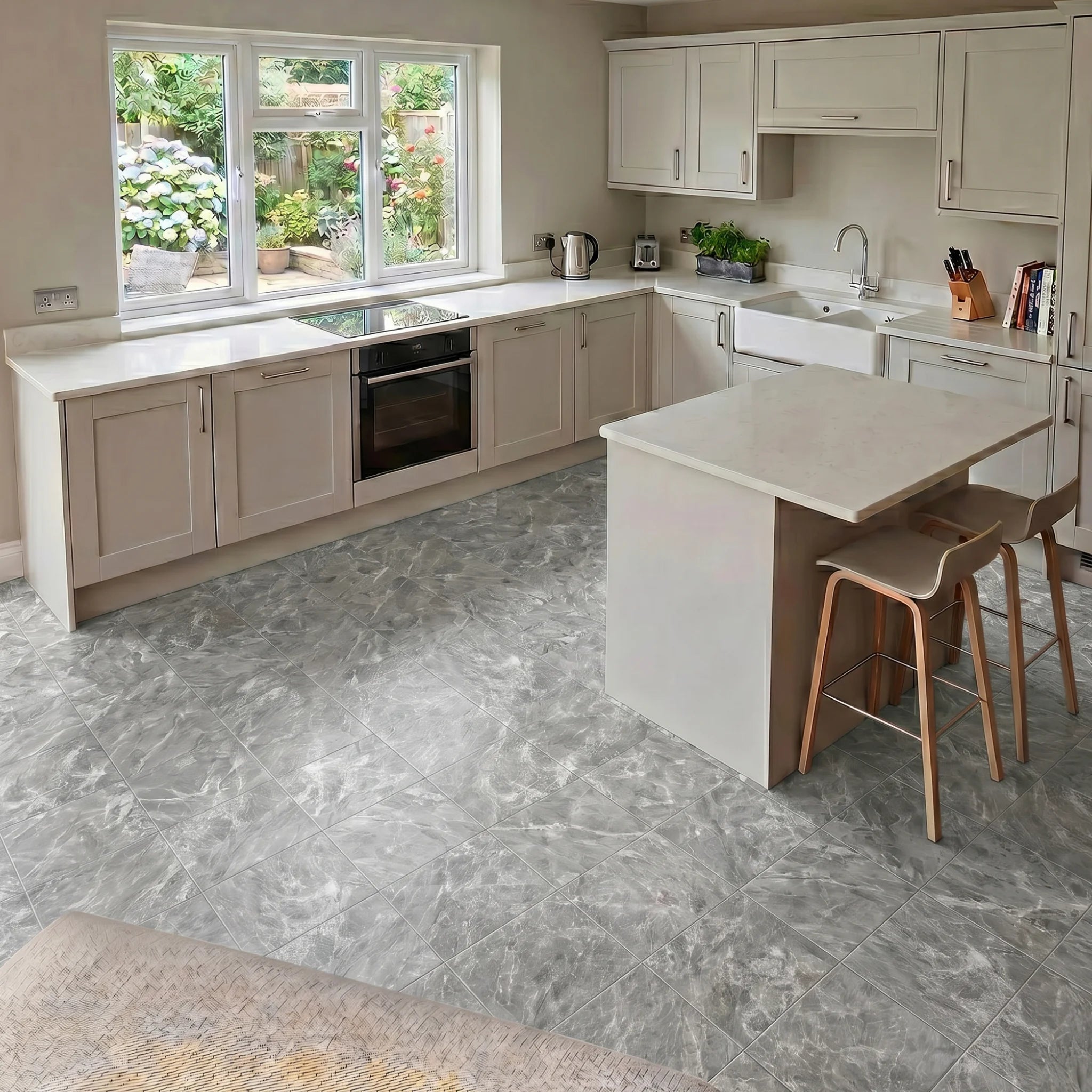Peel and stick marble kitchen flooring