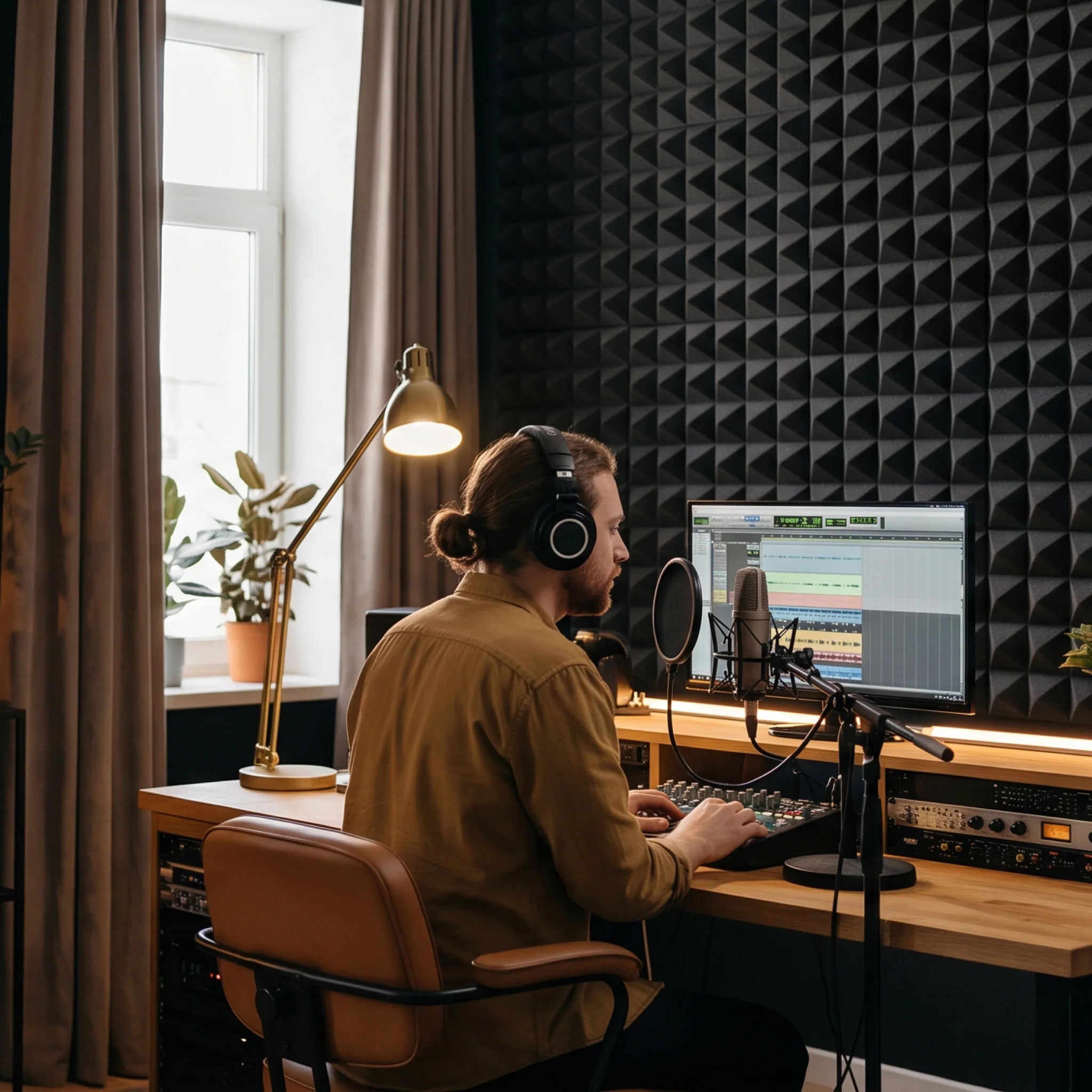 Home recording studio with soundproof foam walls